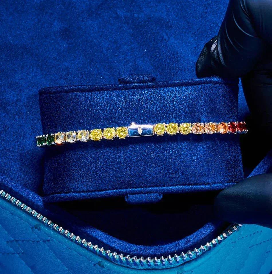 4mm Moissanite Multi-Colored Tennis Bracelet  - 925 Silver - D-Color - VVS1