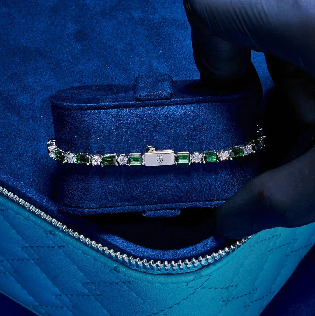 3mm GREEN AND WHITE TENNIS BRACELET - WHITE GOLD