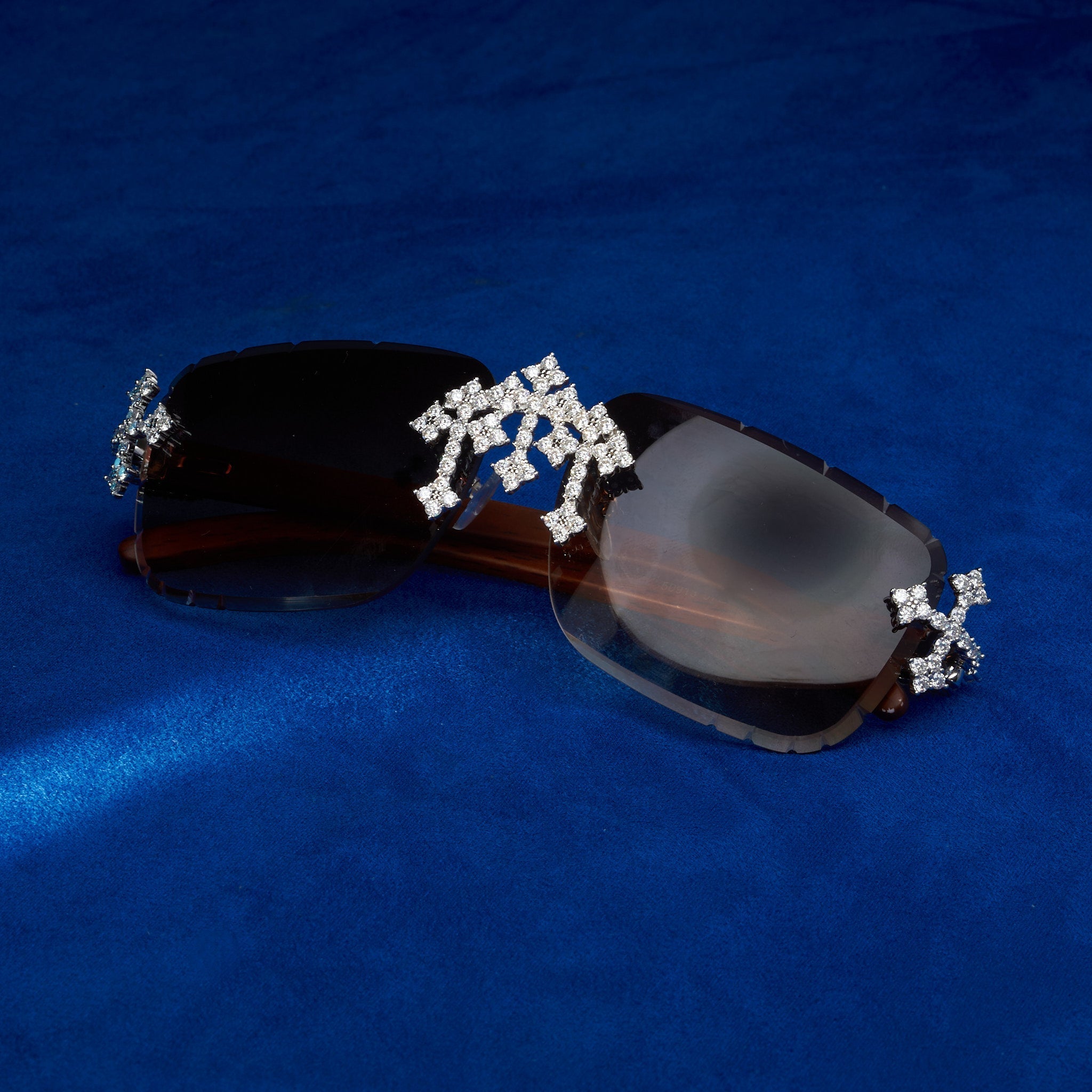 Moissanite Fleuree Cross Sunglasses Blue - 925 Silver - D Colour - VVS1