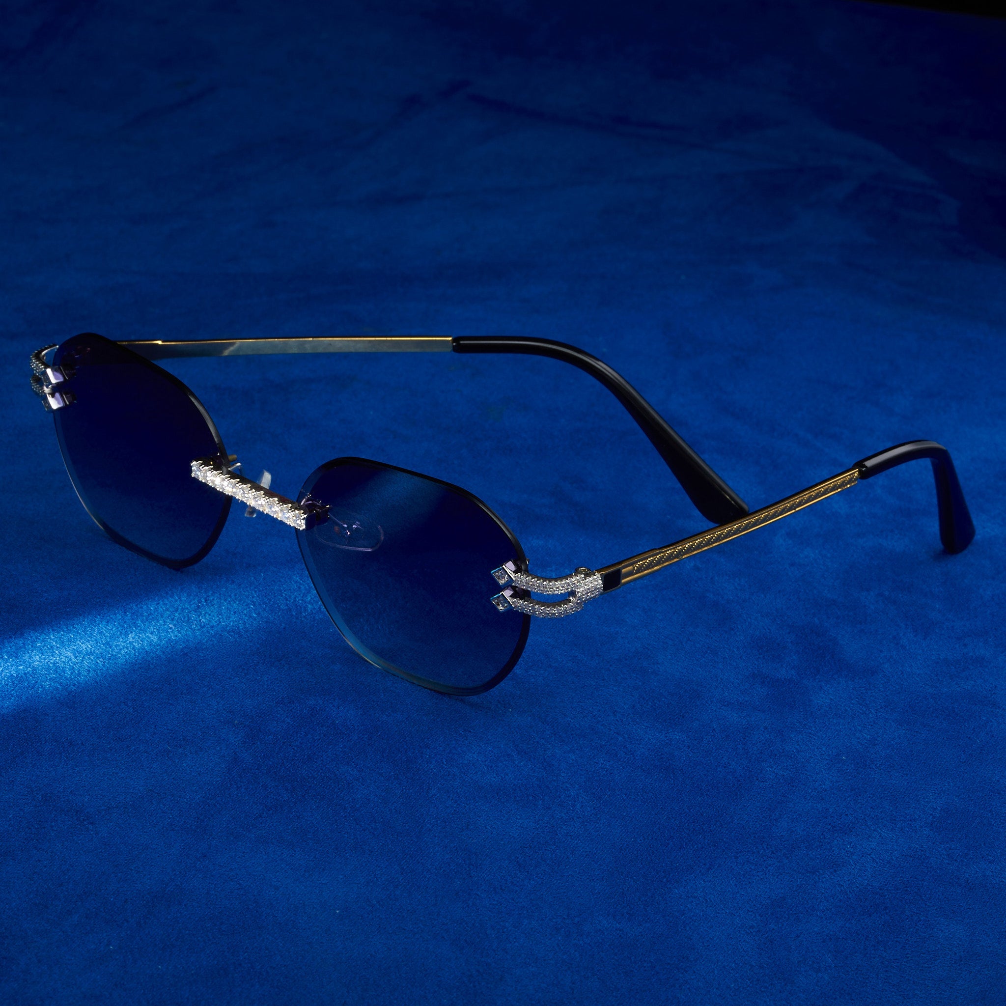 Moissanite Rimless Wayfarer Sunglasses Black - 925 Silver - D Colour - VVS1