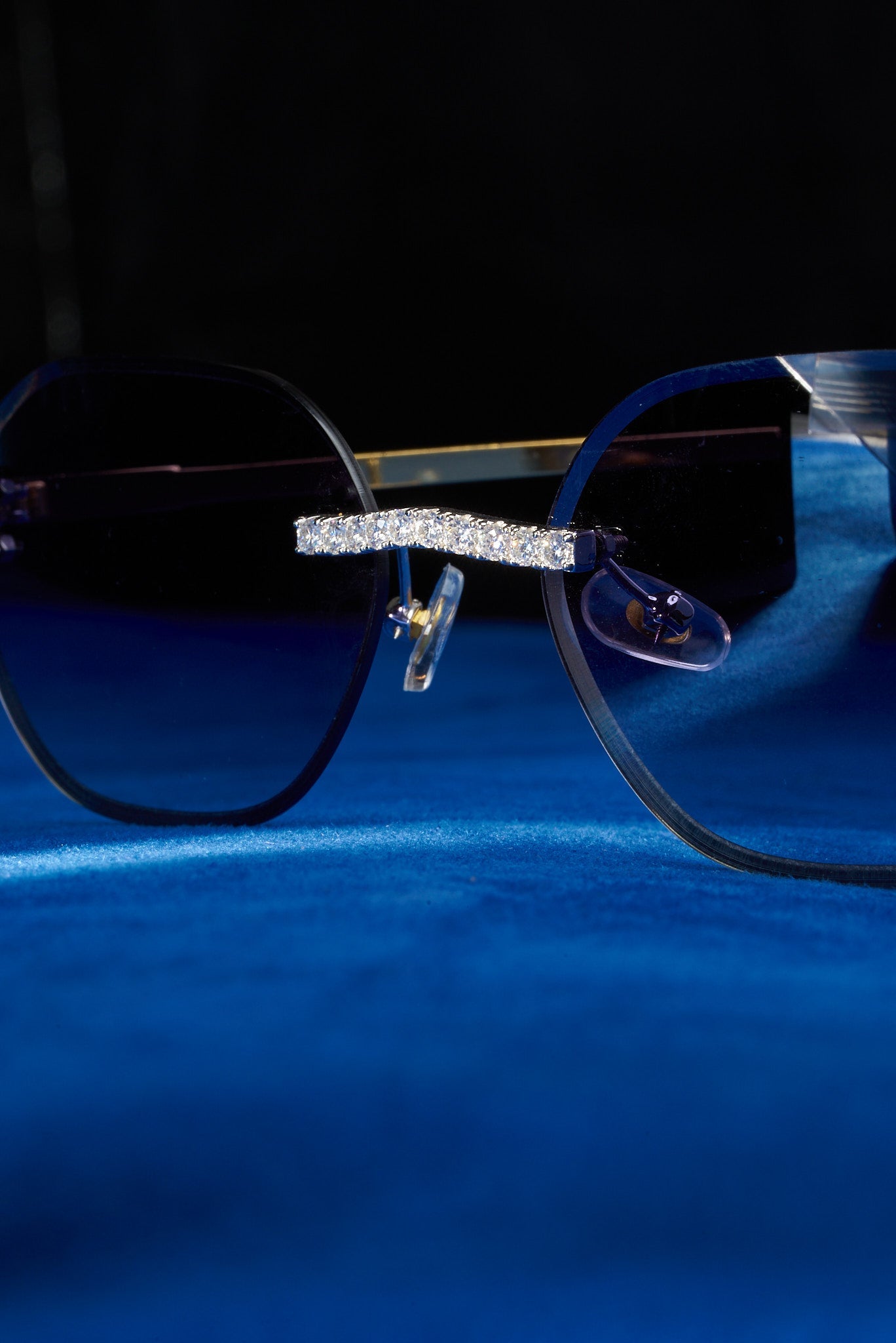 Moissanite Rimless Wayfarer Sunglasses Black - 925 Silver - D Colour - VVS1