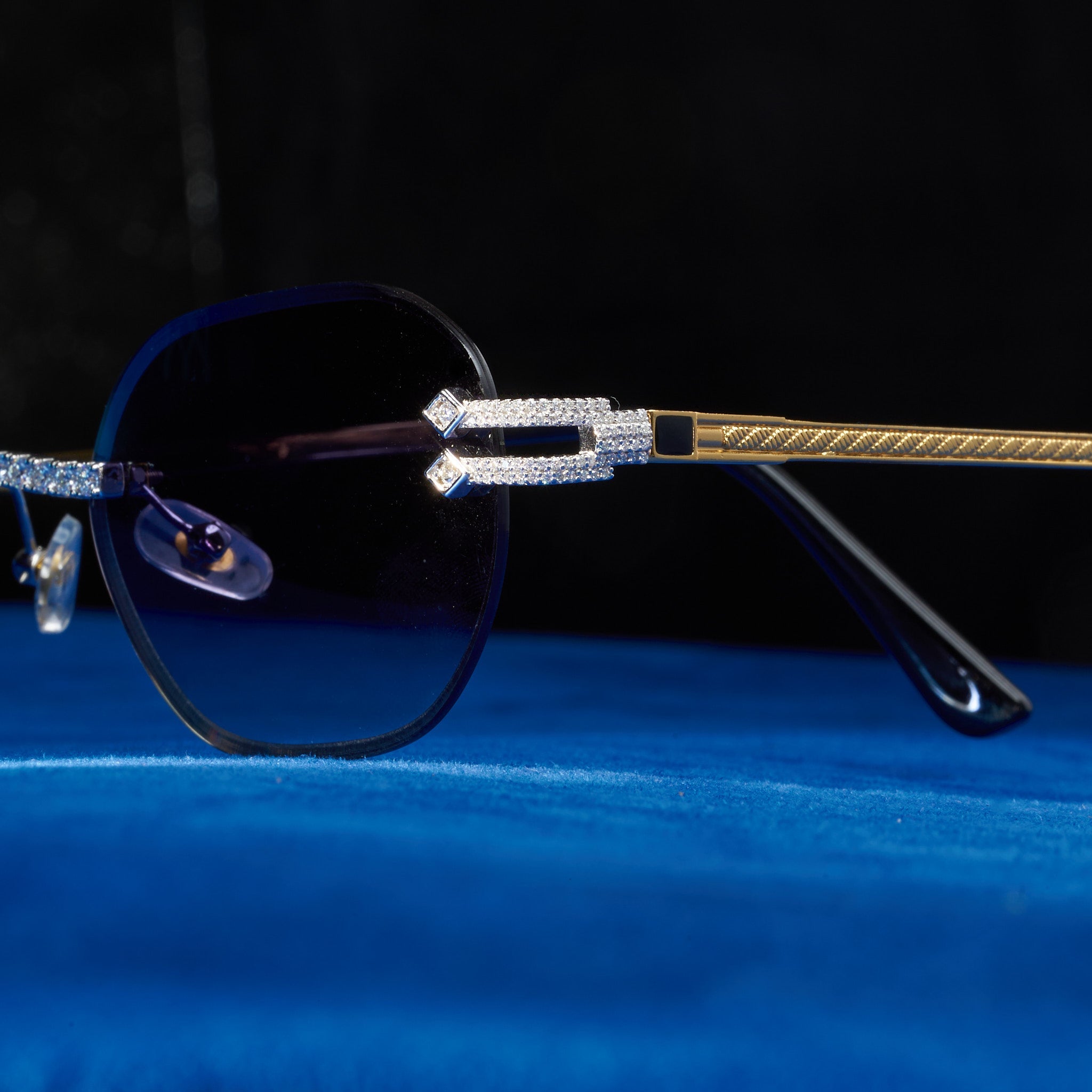 Moissanite Rimless Wayfarer Sunglasses Black - 925 Silver - D Colour - VVS1