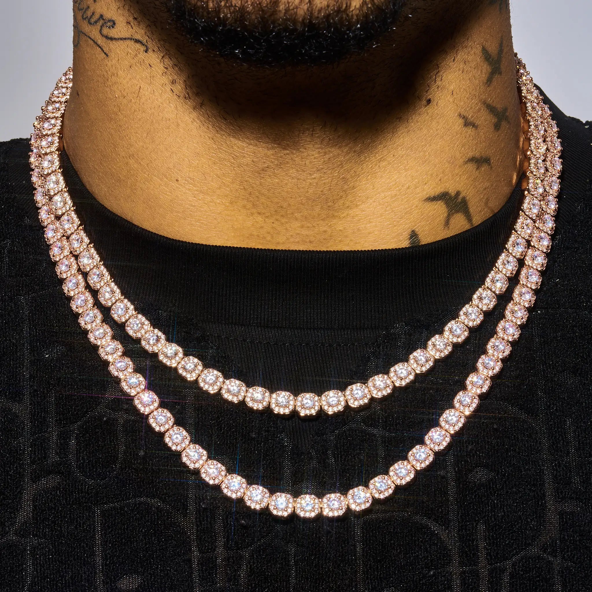 Micro Moissanite Clustered Tennis Chain - Rose Gold - 925 Silver - D Colour - VVS1