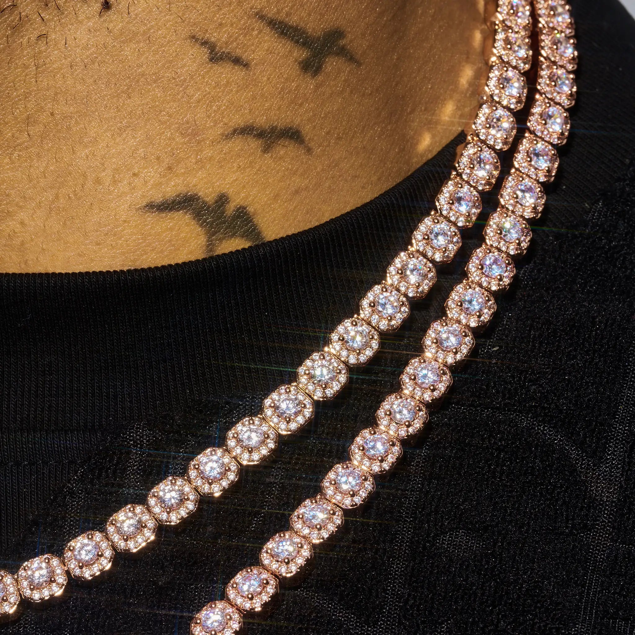 Micro Moissanite Clustered Tennis Chain - Rose Gold - 925 Silver - D Colour - VVS1