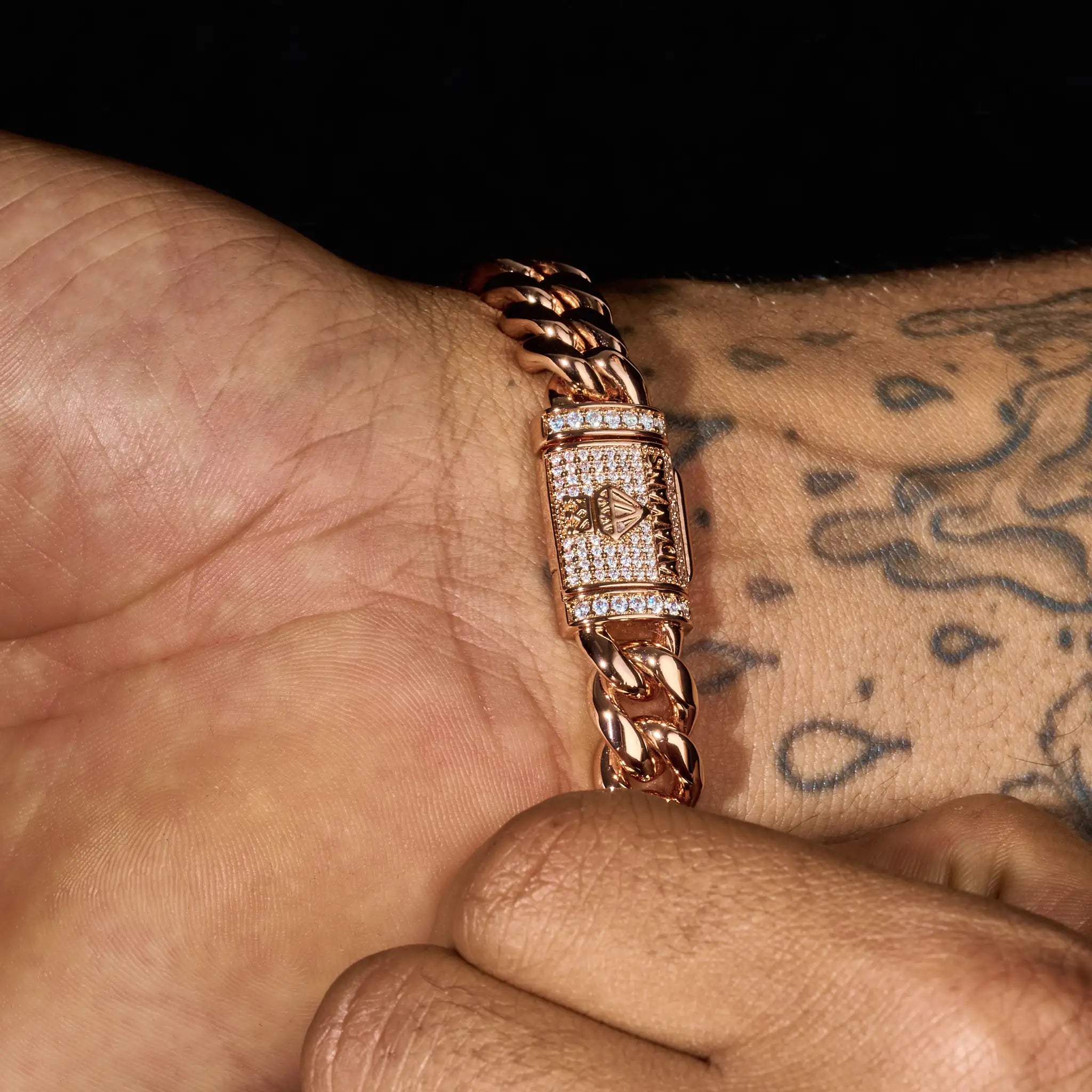 10mm Moissanite Cuban Iced Clasp Bracelet - Rose Gold - 925 Silver - D Colour - VVS1