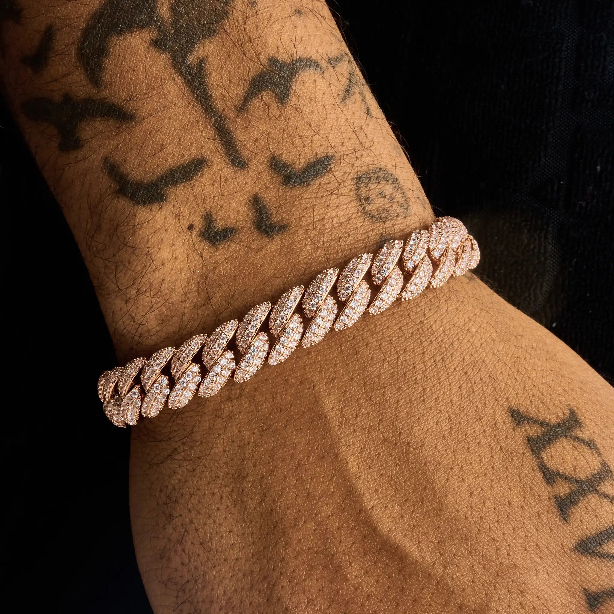8mm Iced Cuban Link Bracelet - Rose Gold
