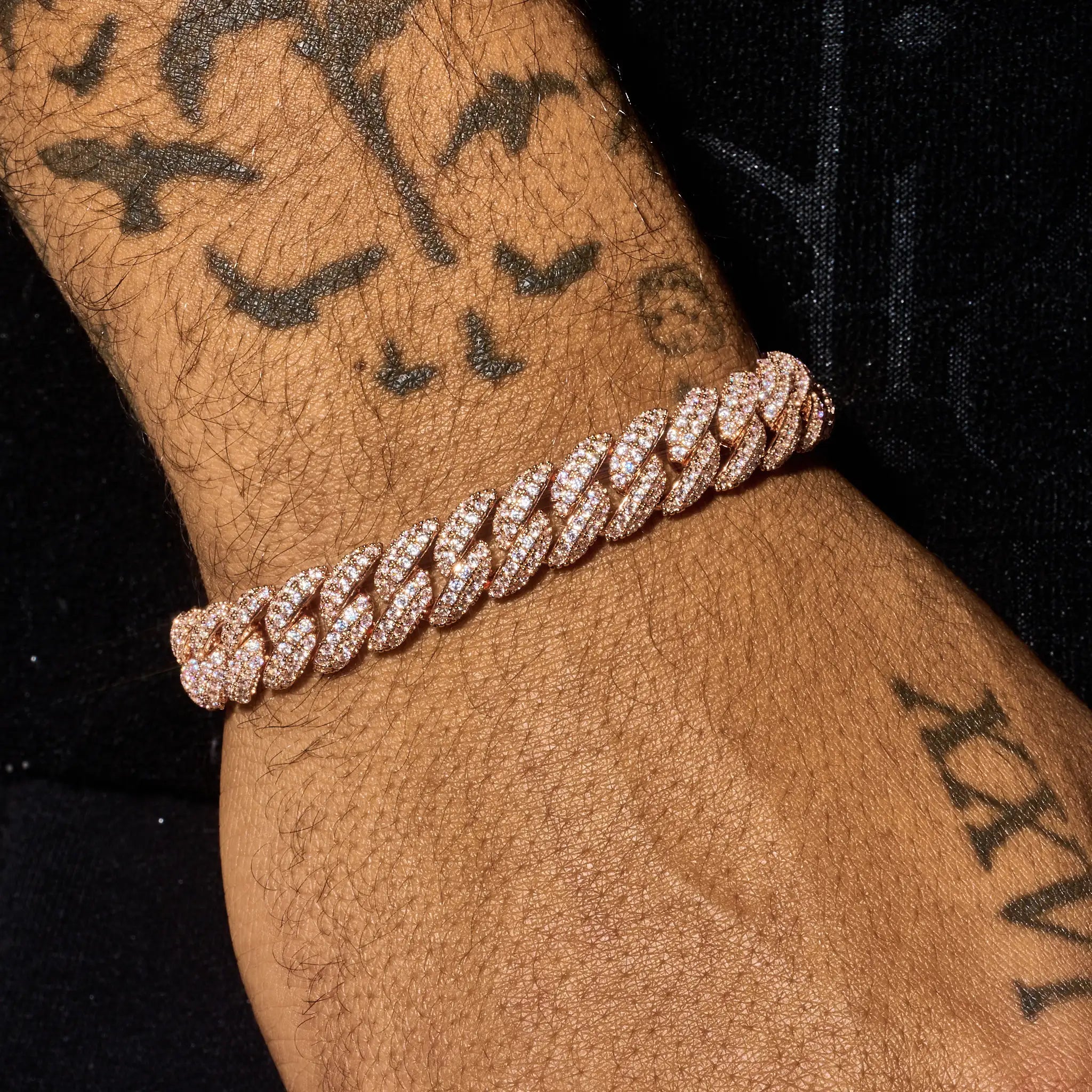 8mm Iced Cuban Link Bracelet - Rose Gold