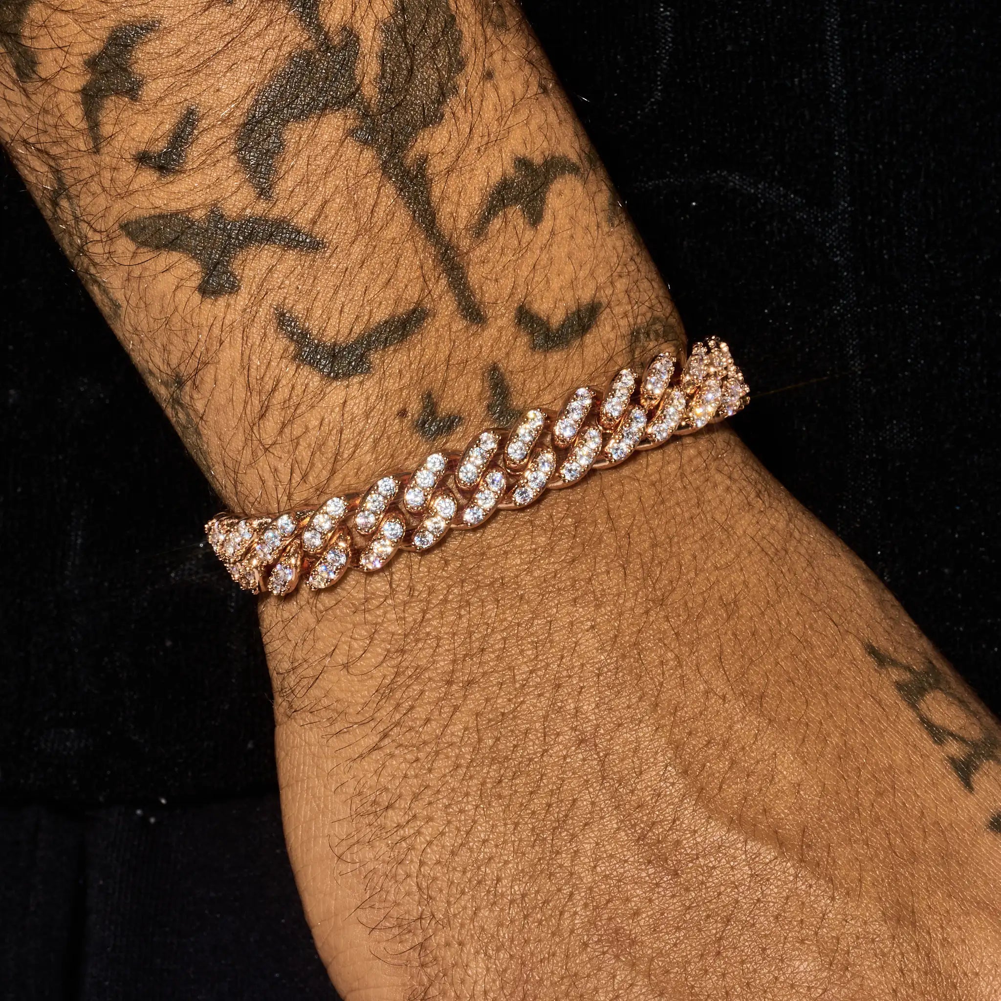 10mm Moissanite Iced Cuban Bracelet - Rose Gold - 925 Silver - D Colour - VVS1
