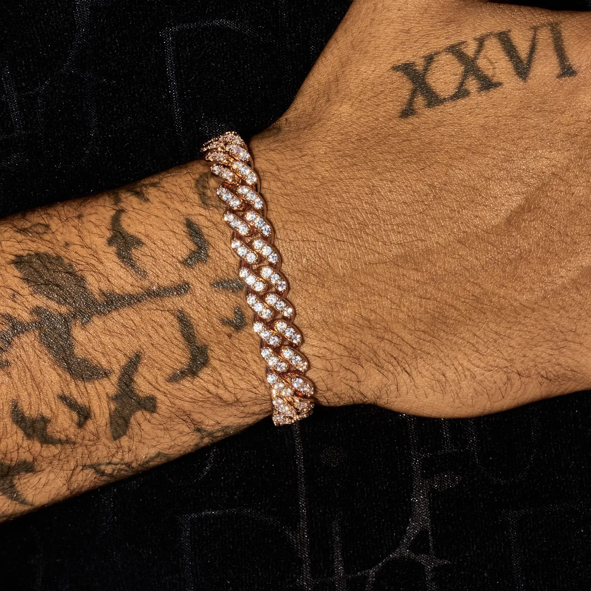 10mm Moissanite Iced Cuban Bracelet - Rose Gold - 925 Silver - D Colour - VVS1