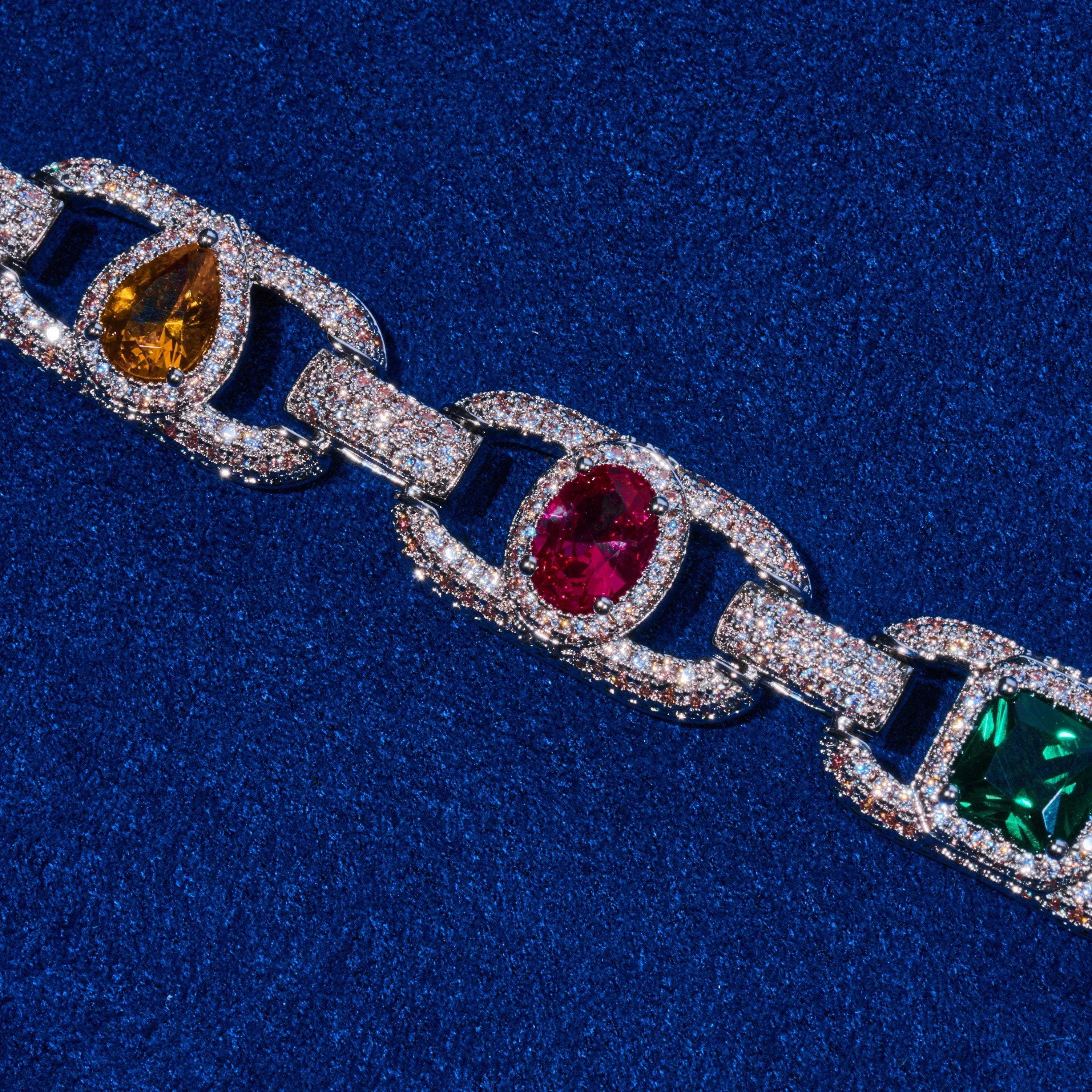 Diamond Multicolor Cluster Mariner Chain - White Gold