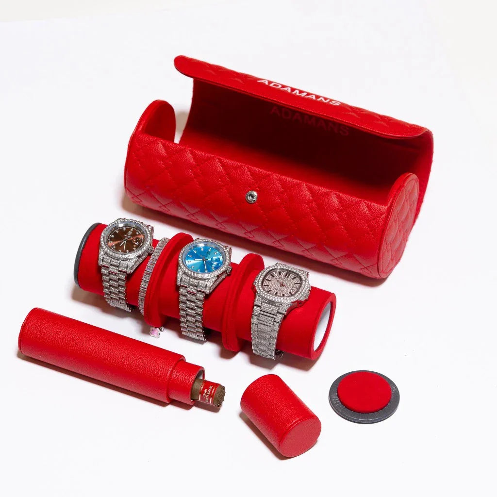 Leather Travel Watch Roll - Red
