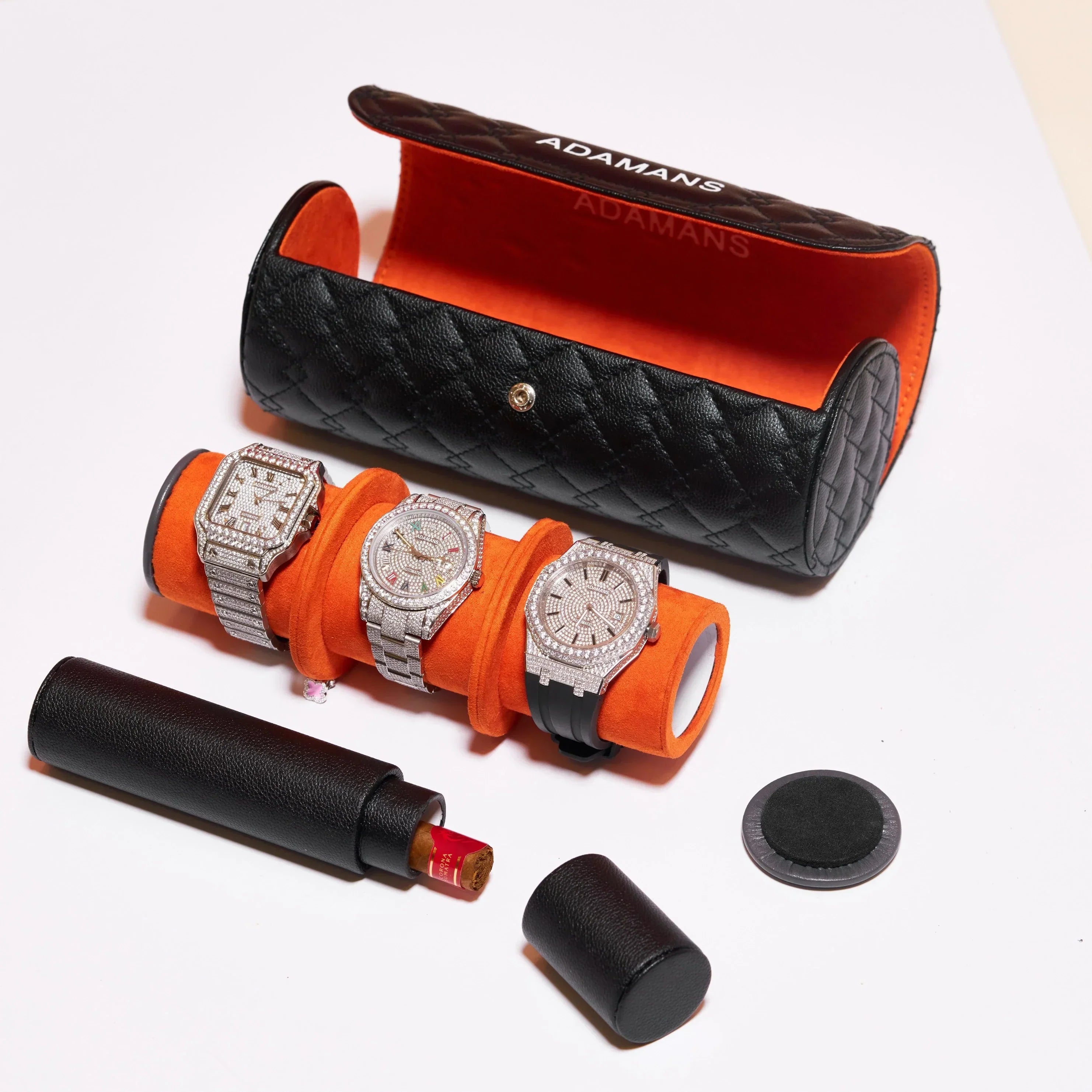 Leather Travel Watch Roll - Black