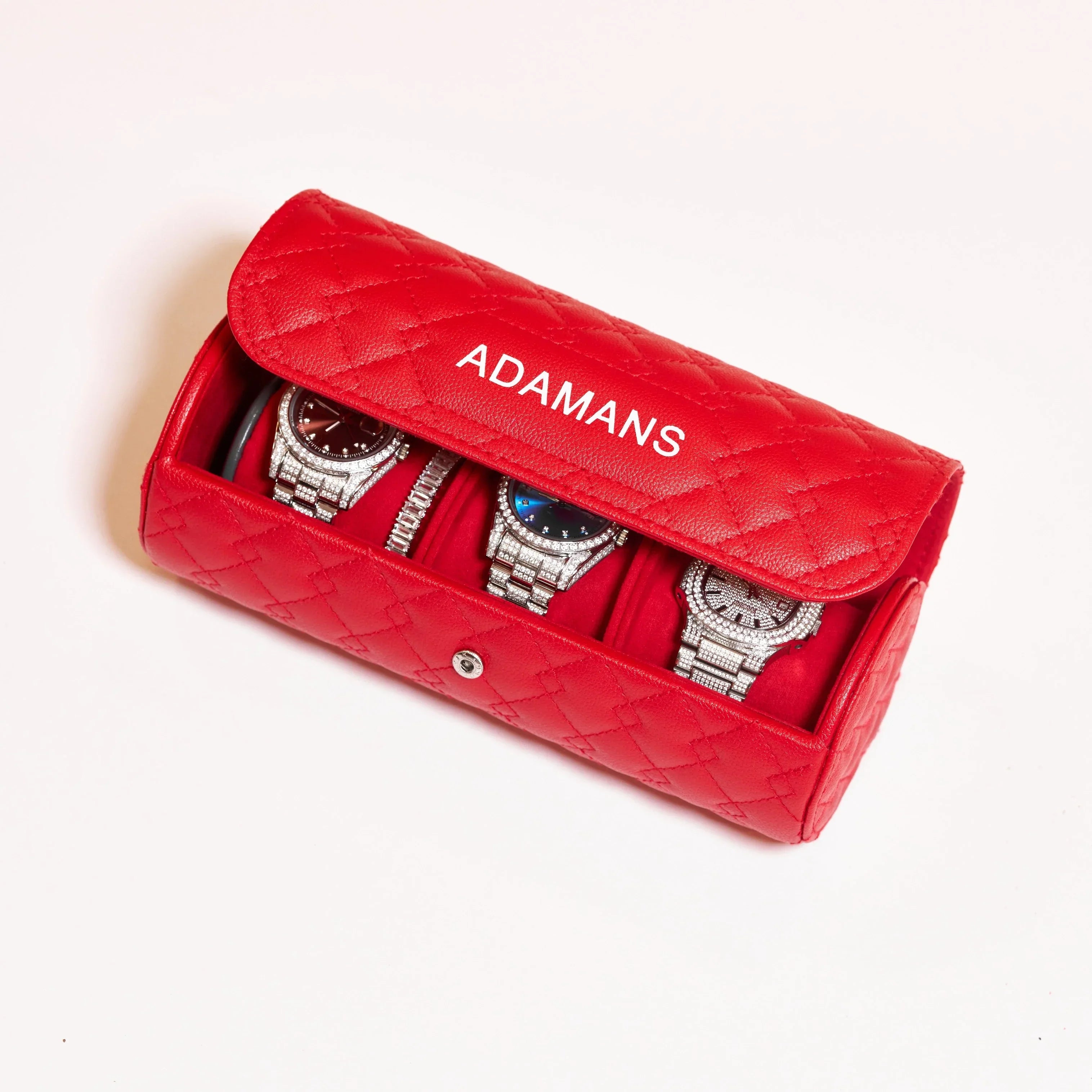 Leather Travel Watch Roll - Red