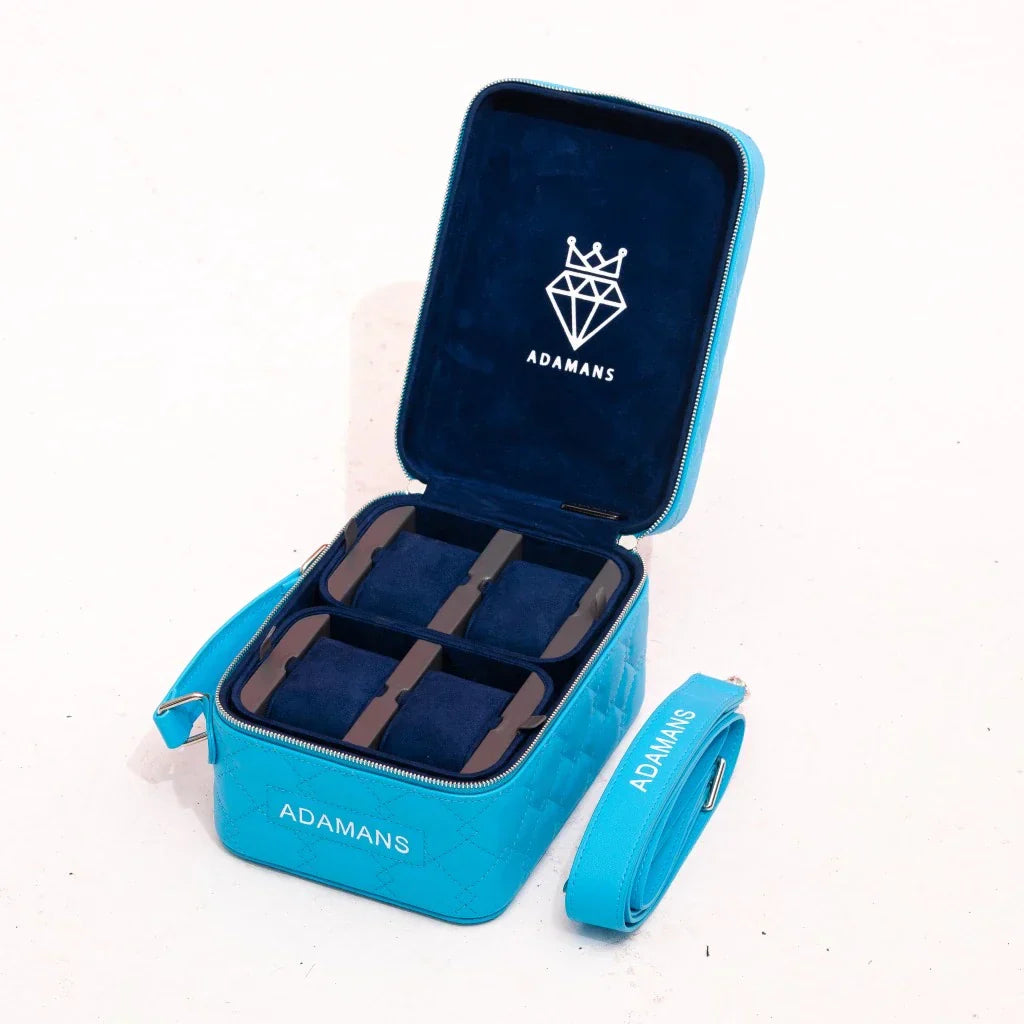 Small Leather Travel Jewellery Case - Blue