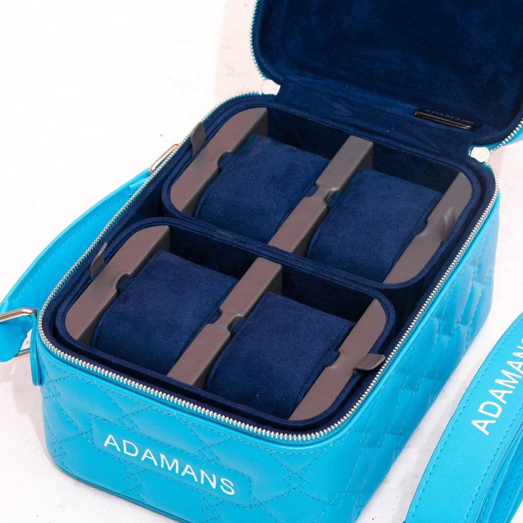 Small Leather Travel Jewellery Case - Blue