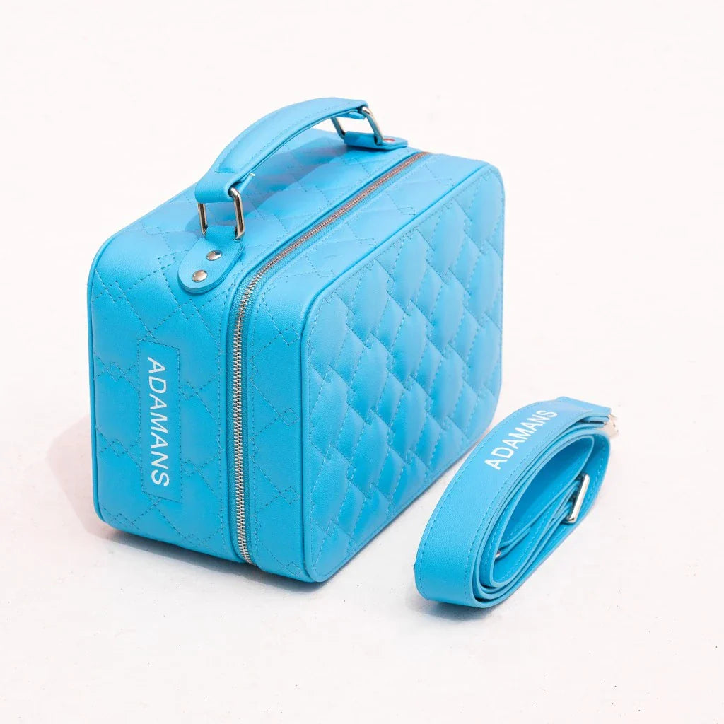 Small Leather Travel Jewellery Case - Blue