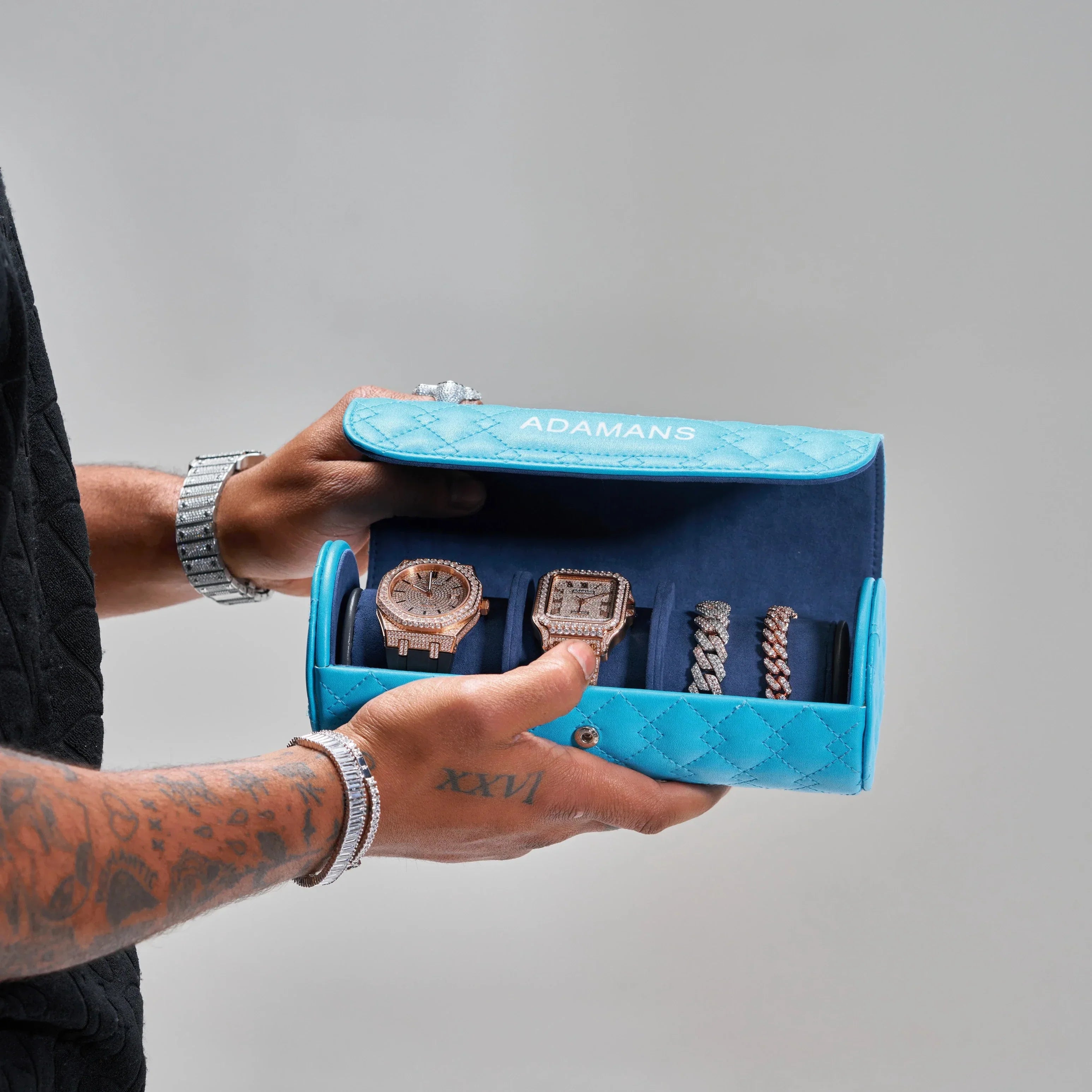 Leather Travel Watch Roll - Blue