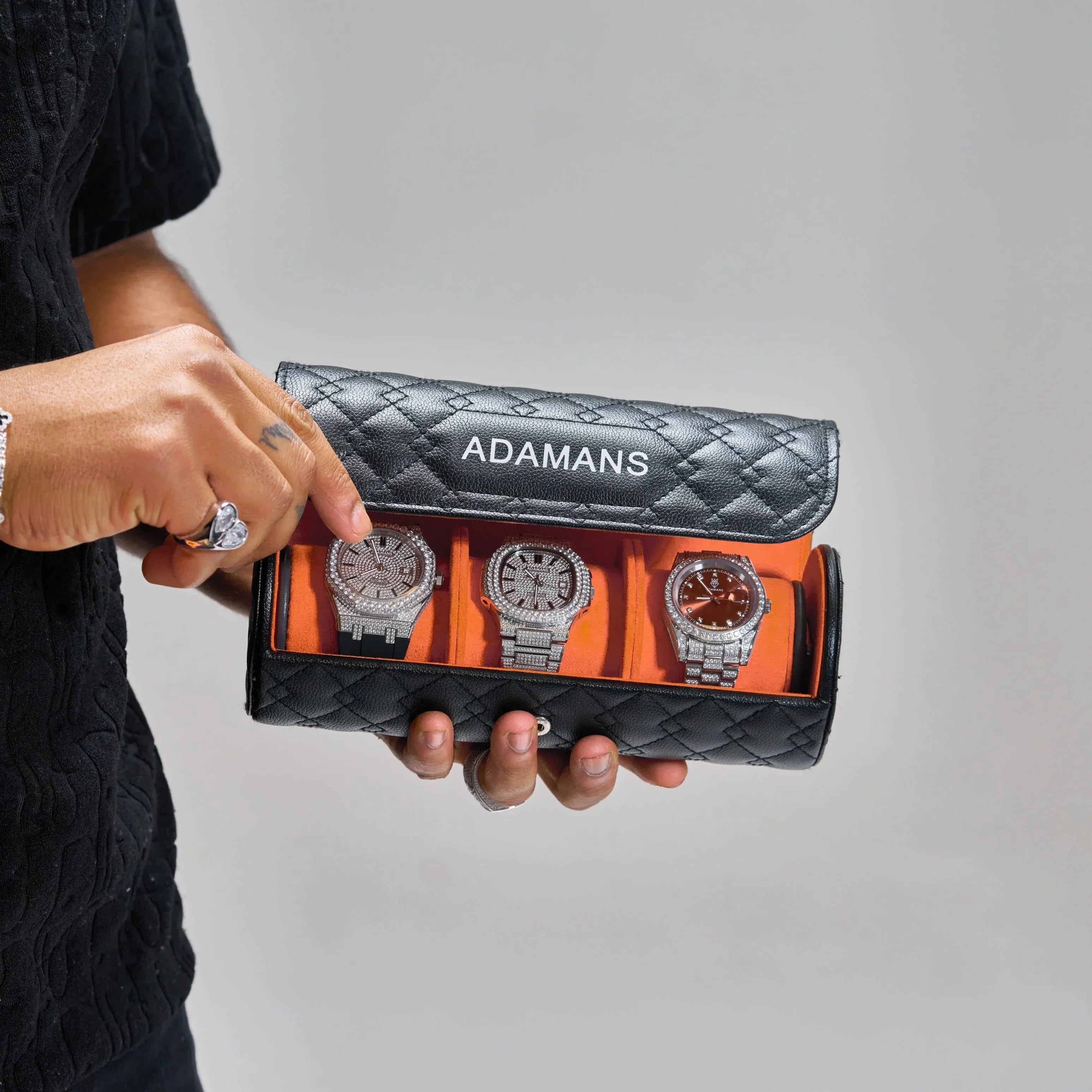 Leather Travel Watch Roll - Black