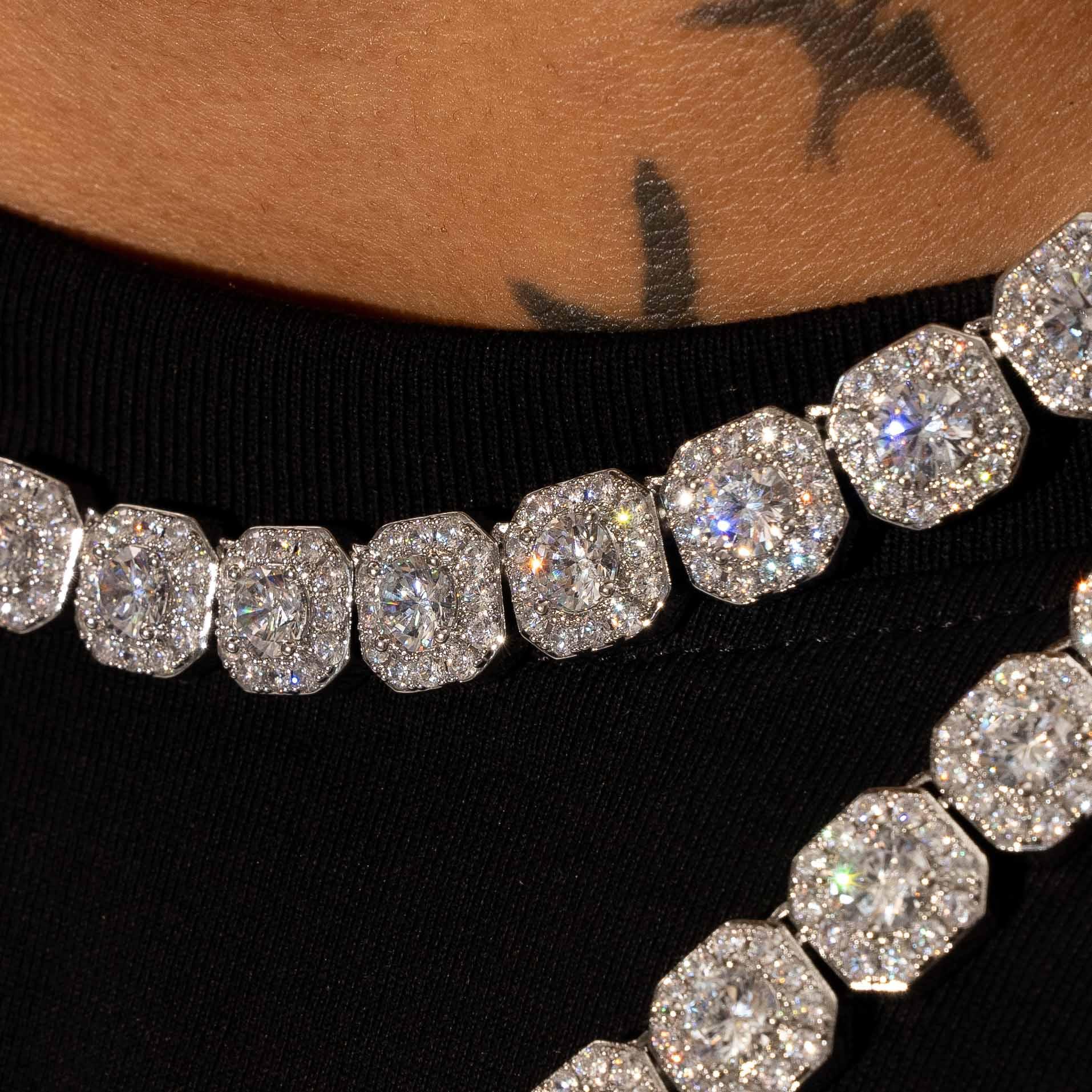 10mm IGI Diamond Clustered Tennis Chain - 47.6ctw - 925 Silver