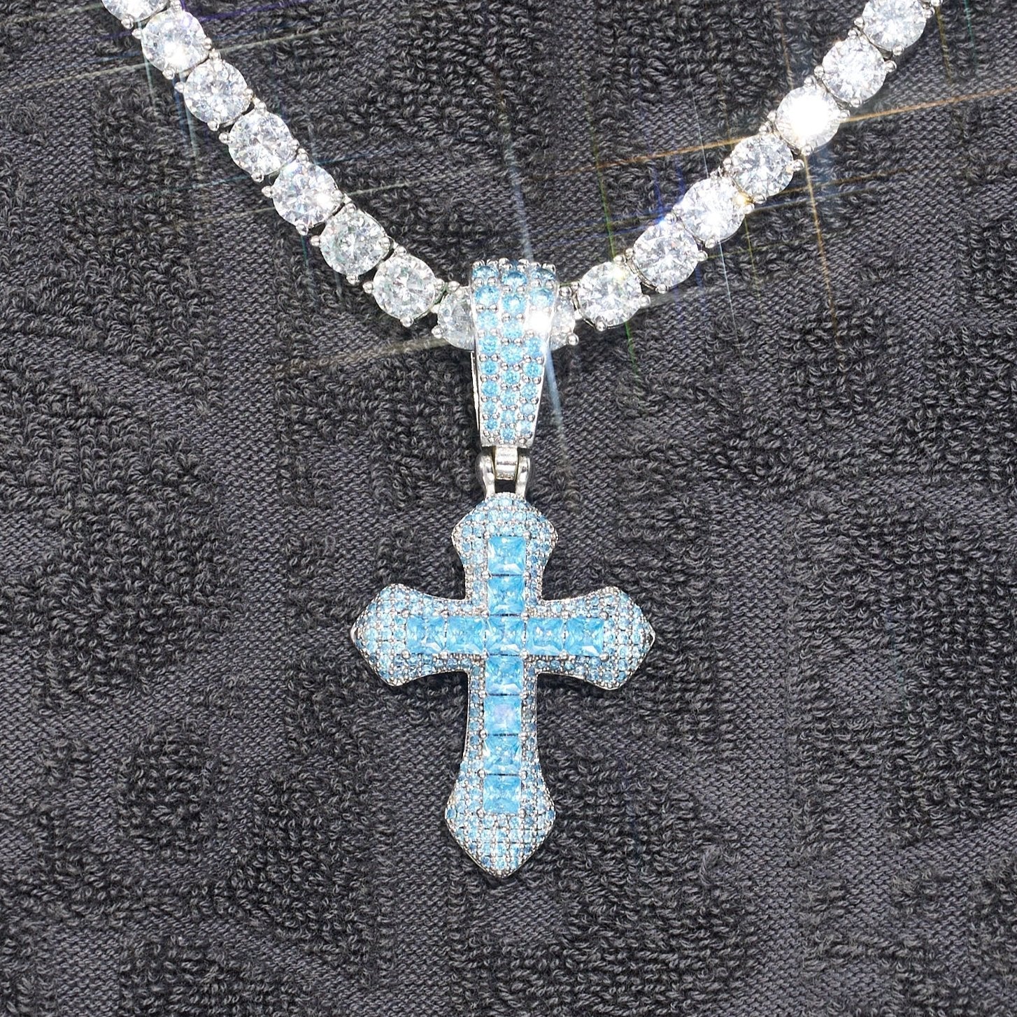 Blue Moissanite Celtic Cross Pendant - 925 Silver - D Colour - VVS1