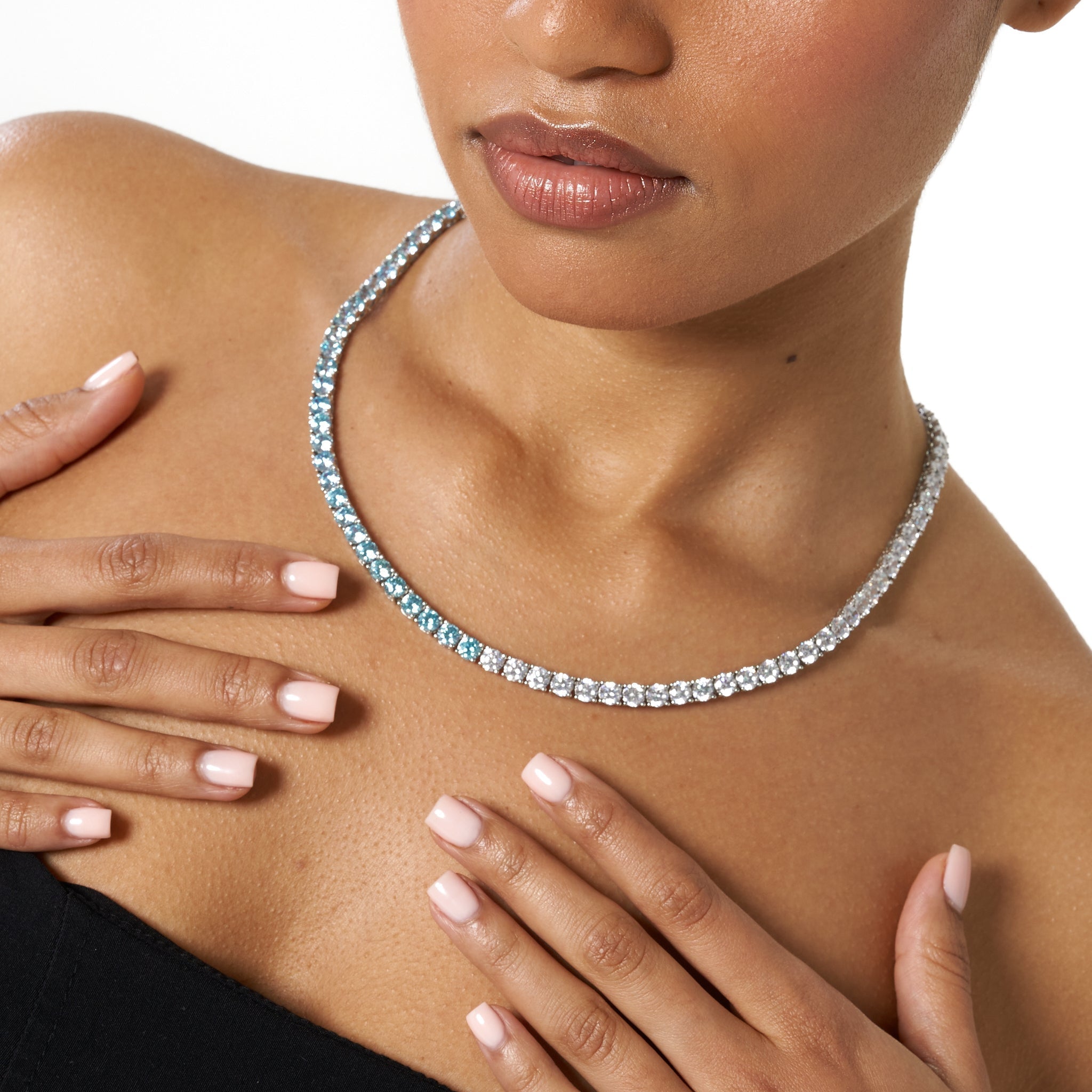 5mm PALE BLUE & WHITE TENNIS CHAIN - WHITE GOLD
