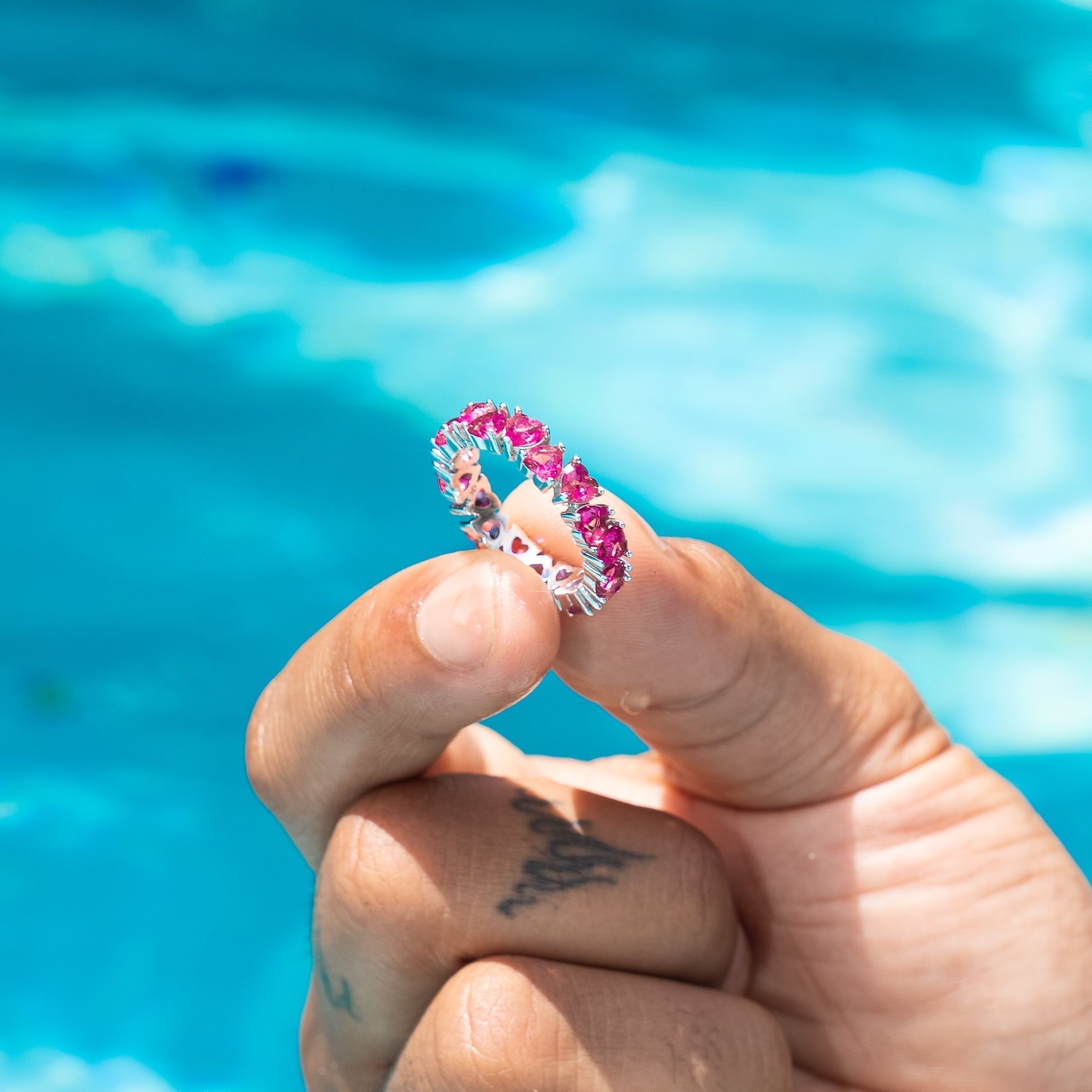 Ruby Diamond Moissantie Heart Ring - 925 Silver - D Color - VVS1