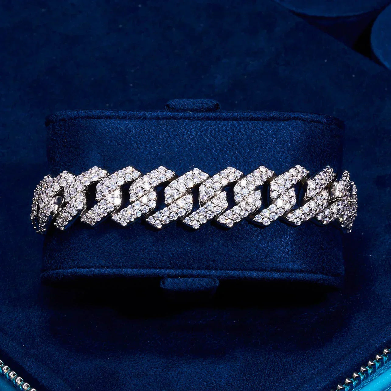 14mm Moissanite Cuban Bracelet - 925 Silver - D Colour - VVS1