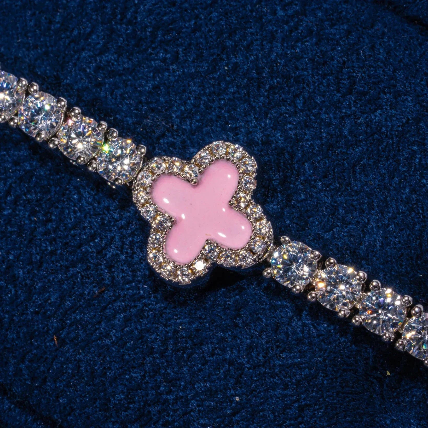 3MM Moissanite Pink Motif Tennis Bracelet - 925 Silver - D Colour - VVS1