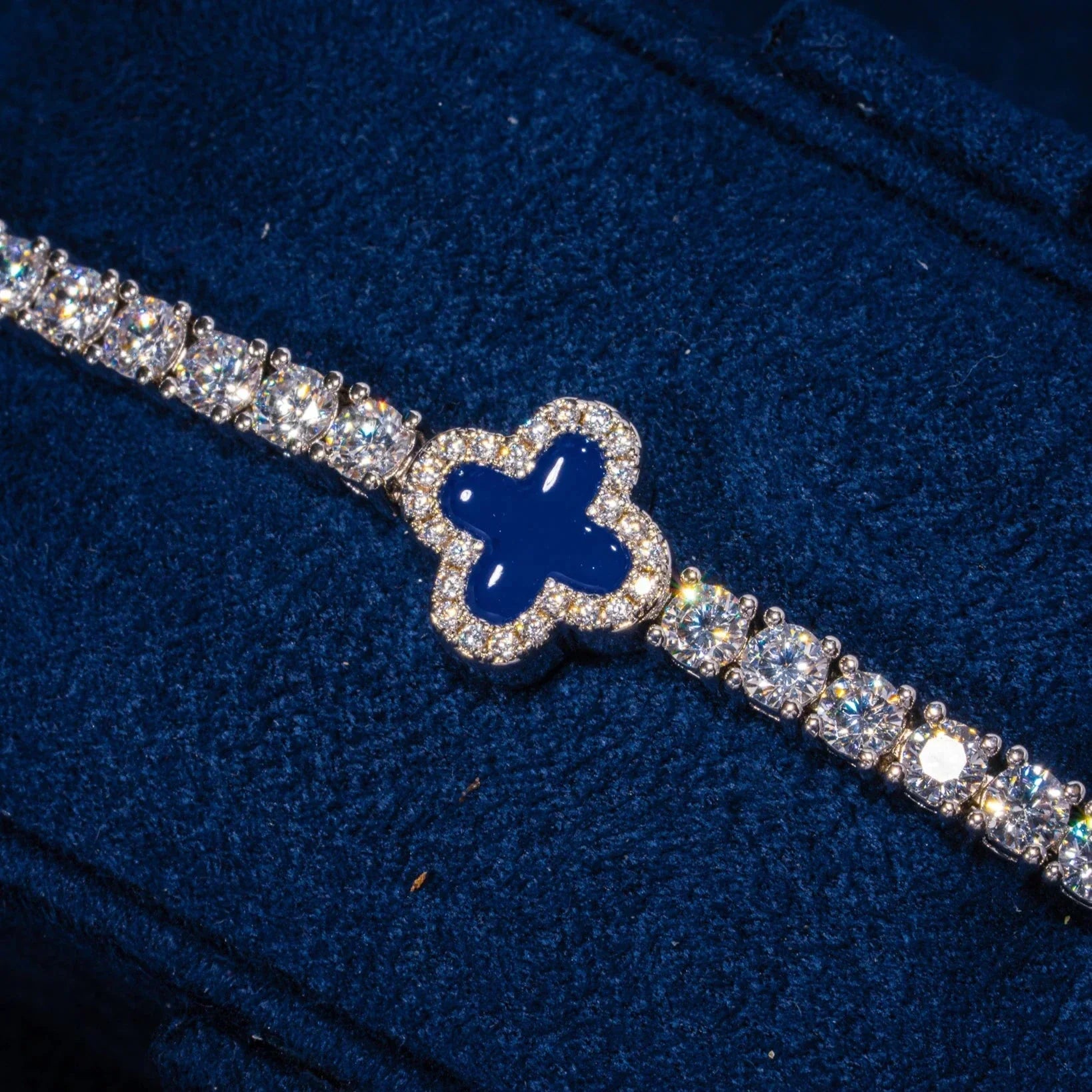3MM Moissanite Blue Motif Tennis Bracelet - 925 Silver - D Colour - VVS1