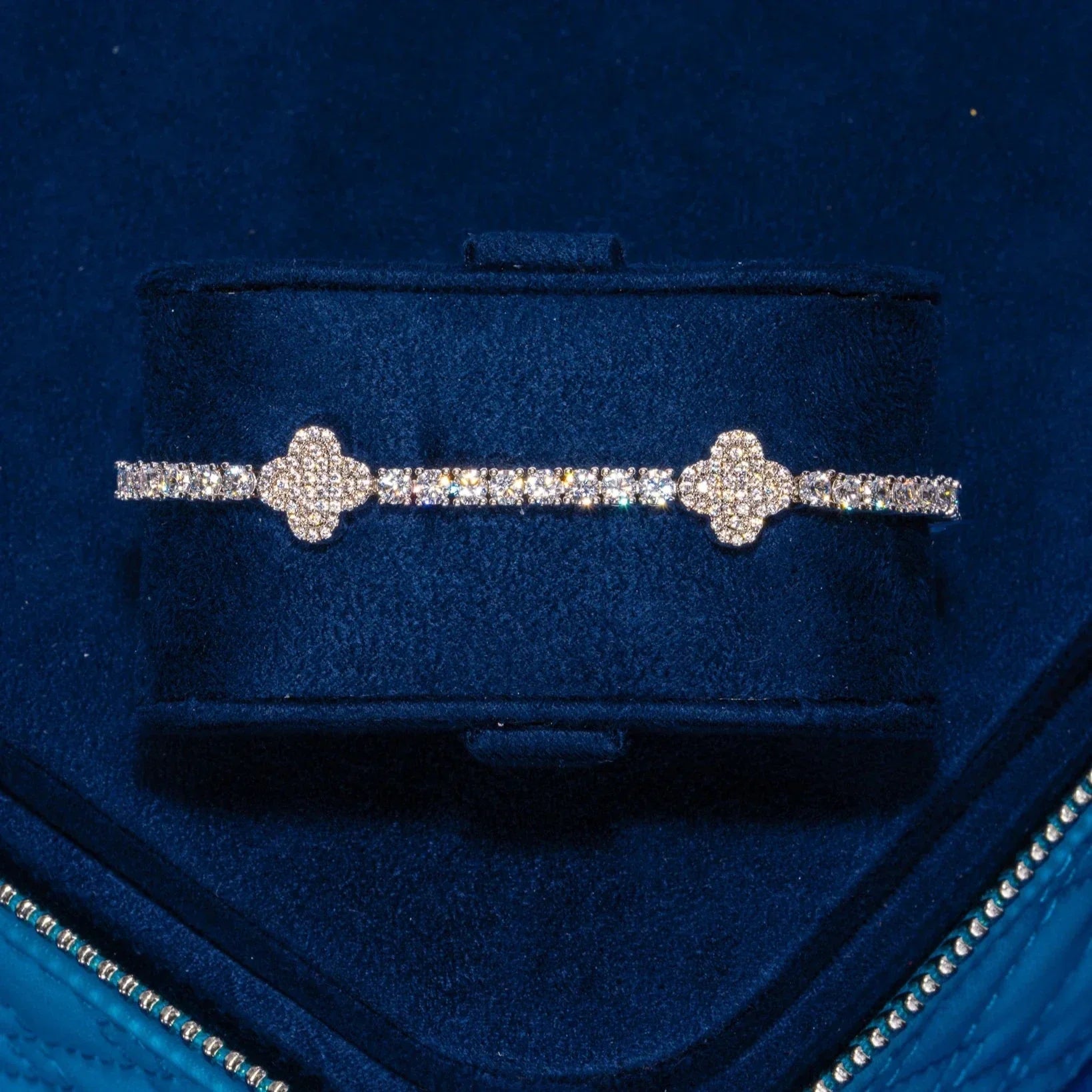 3MM Moissanite Iced Motif Tennis Bracelet -  925 Silver - D Colour - VVS1