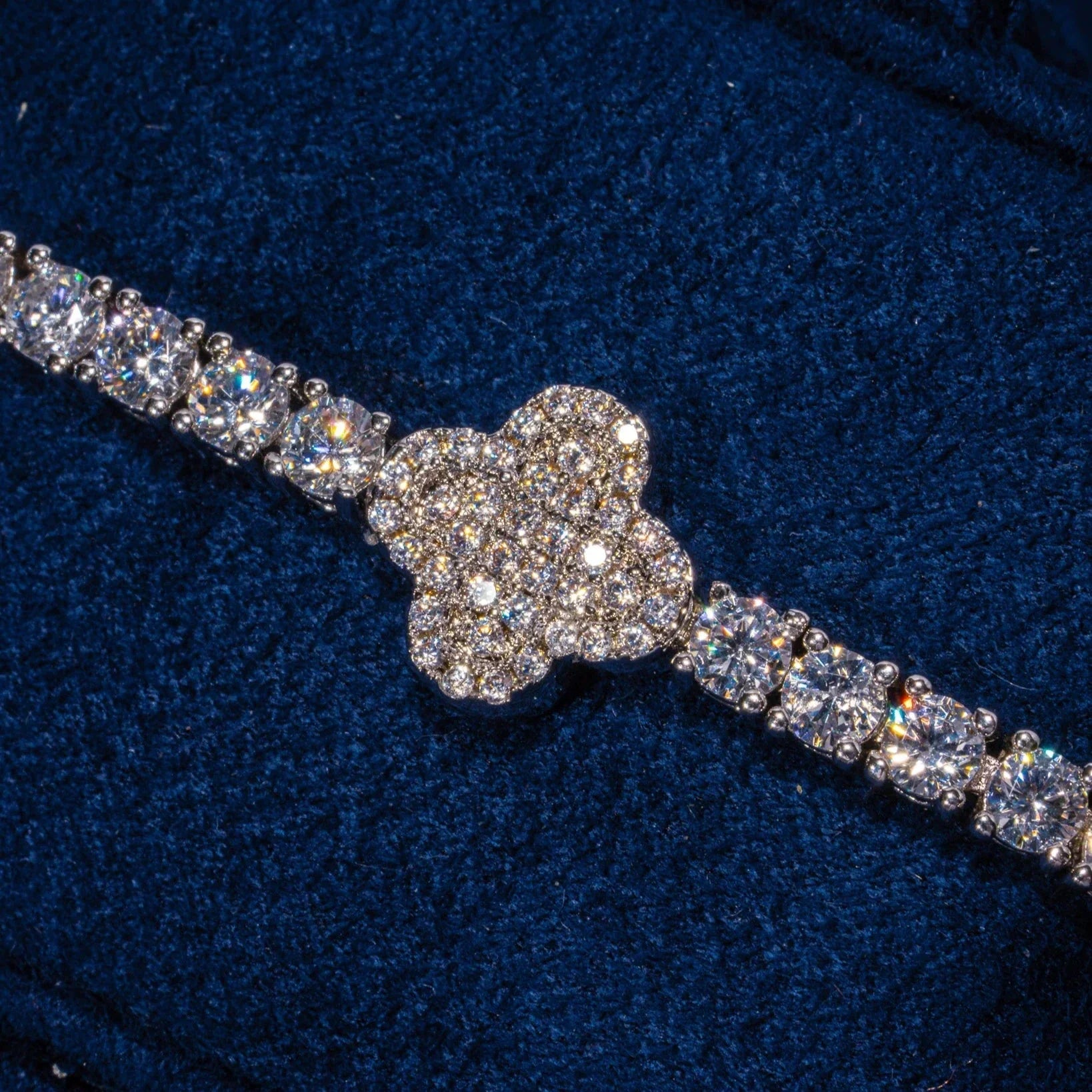 3MM Iced Motif Tennis Bracelet - White Gold