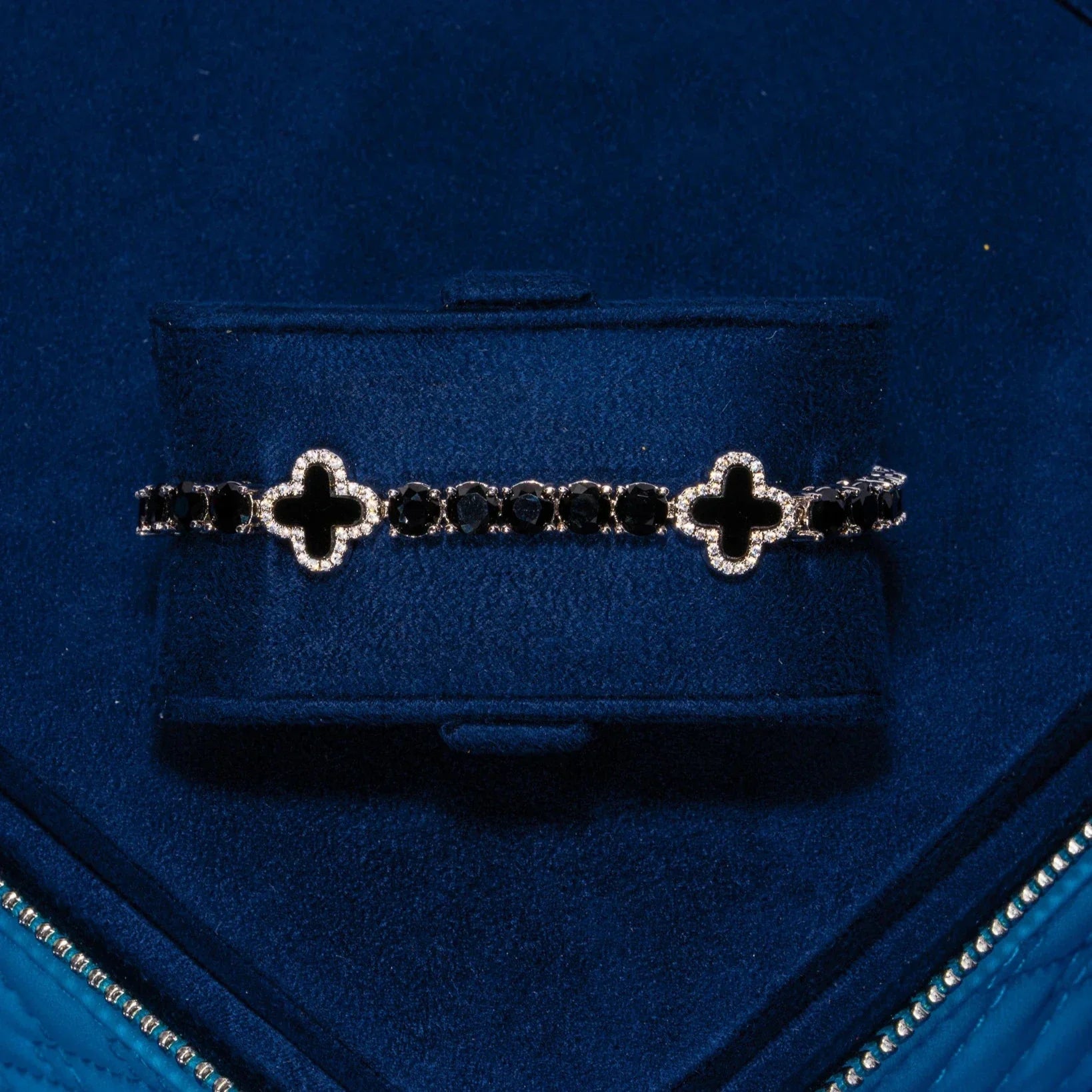 5MM Black Four Leaf Clover Tennis Bracelet - White Gold