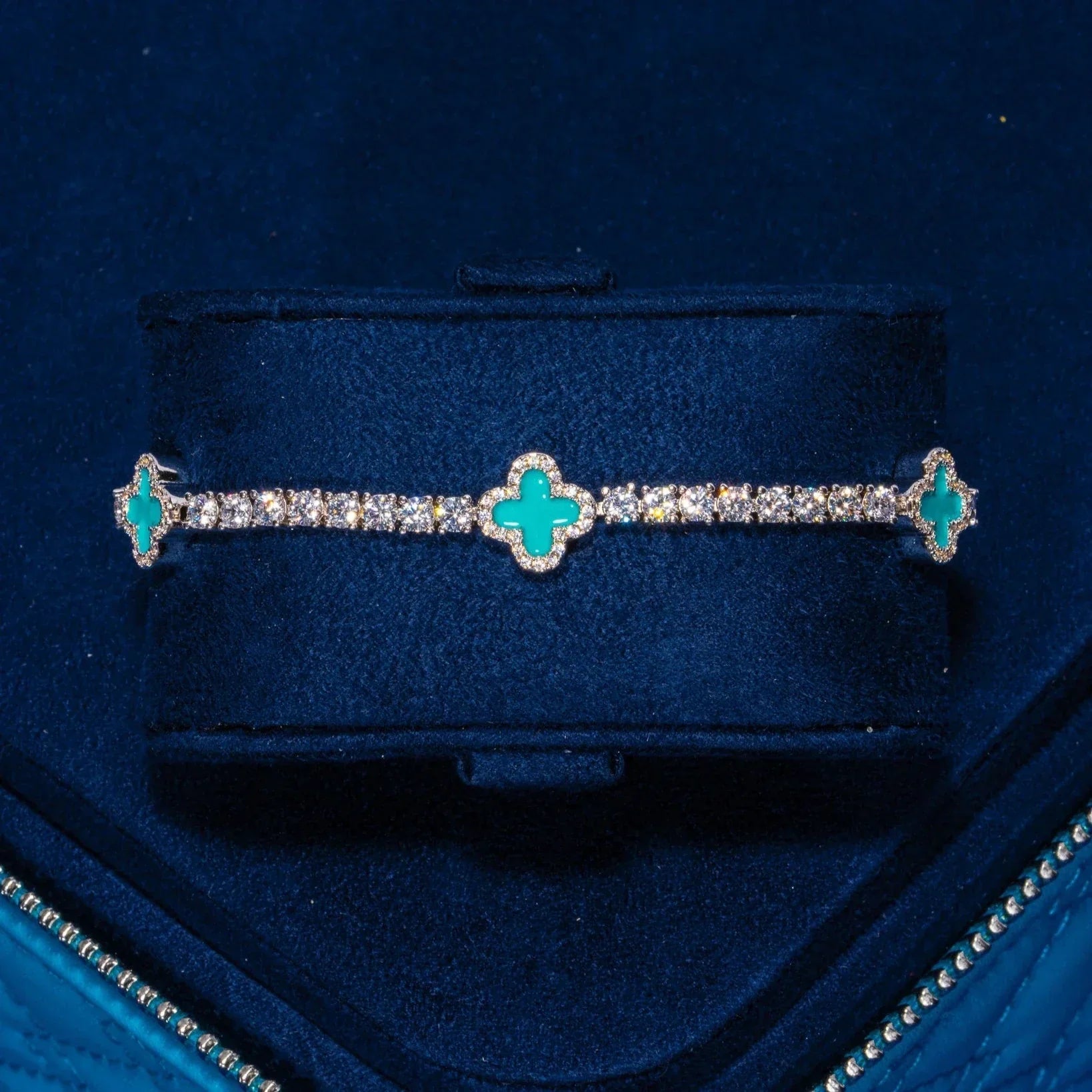 3MM Moissanite Green Motif Tennis Bracelet - 925 Silver - D Colour - VVS1