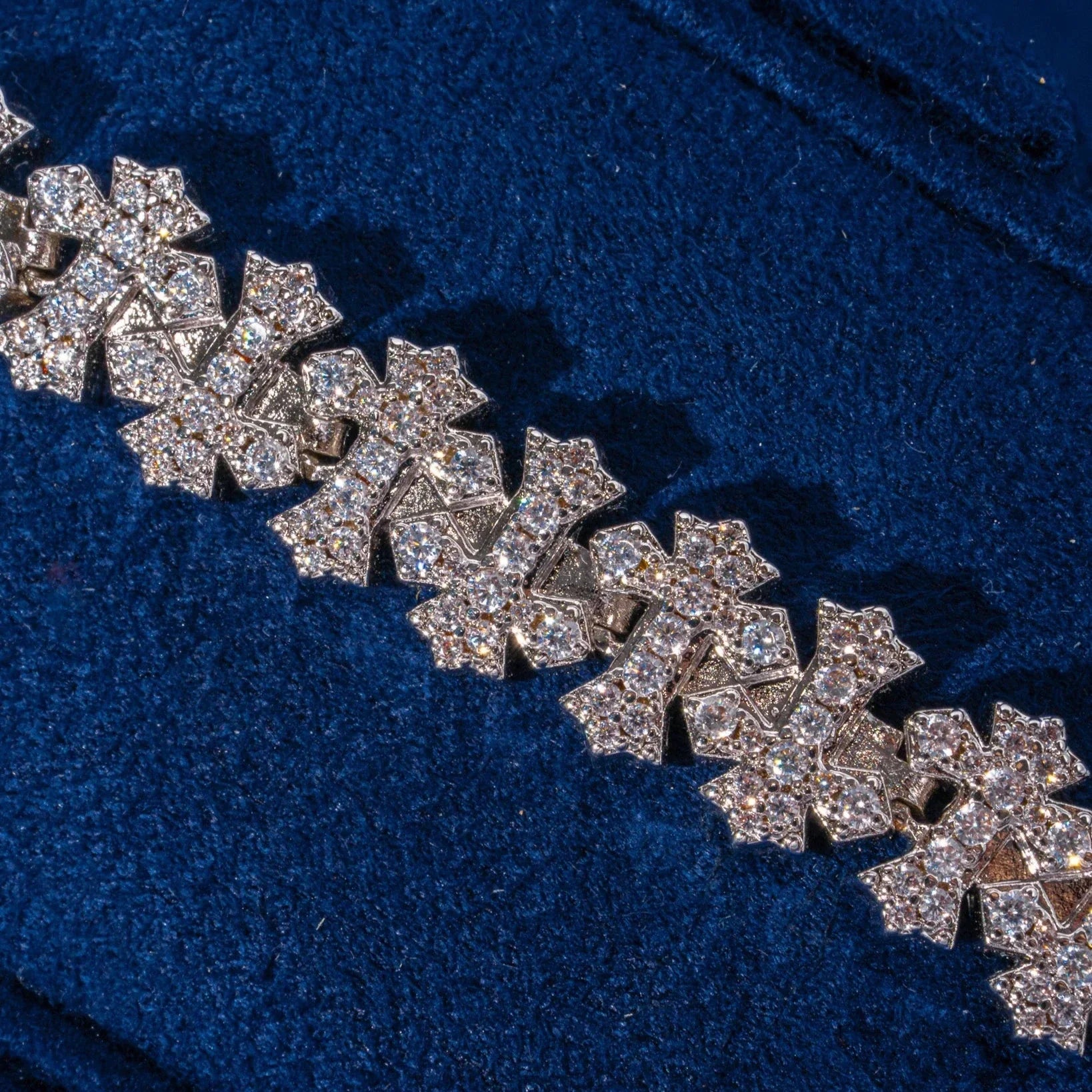 8.5MM Moissanite Iced Out Cross Link Bracelet - 925 Silver - D Colour - VVS1