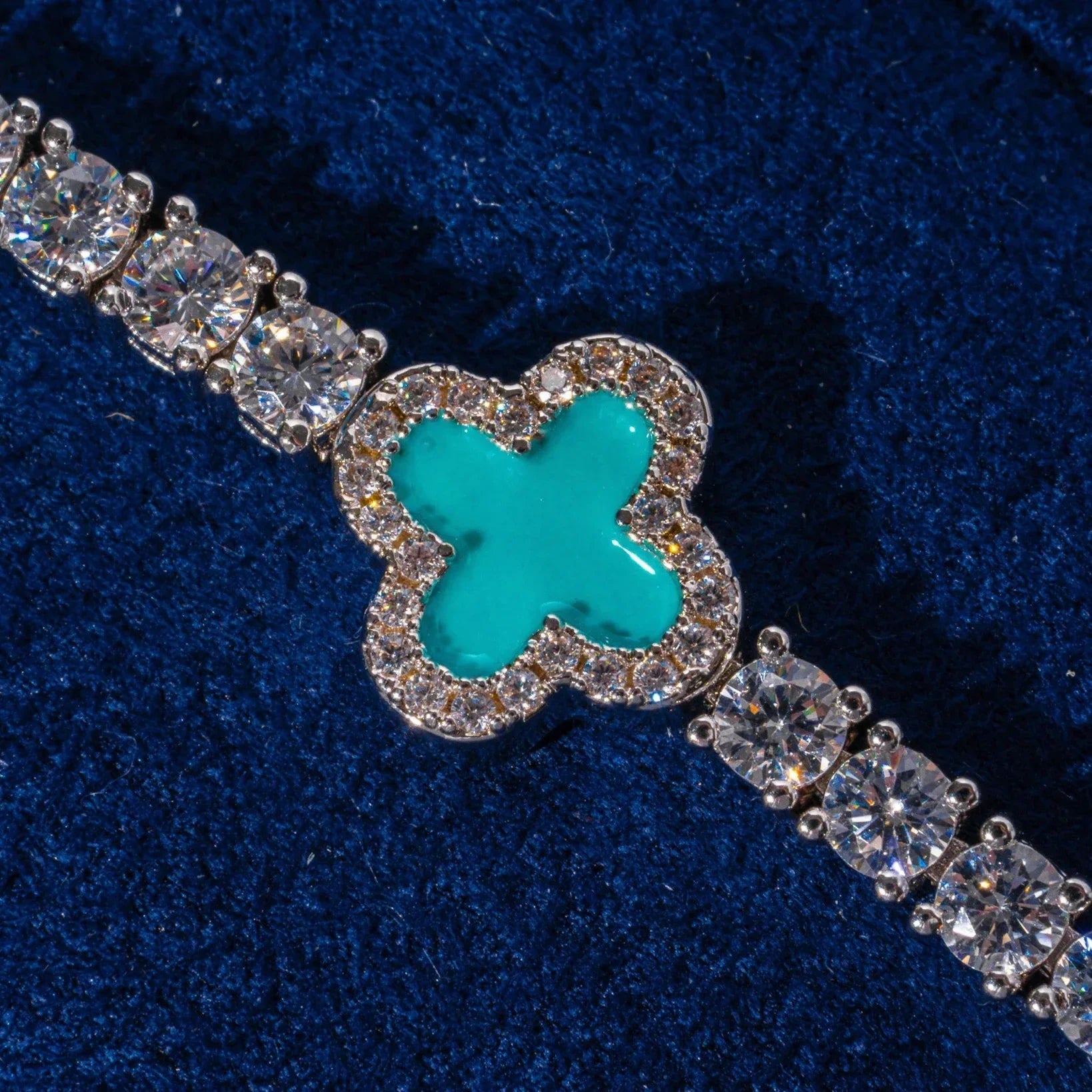 3MM Green Motif Tennis Bracelet - White Gold