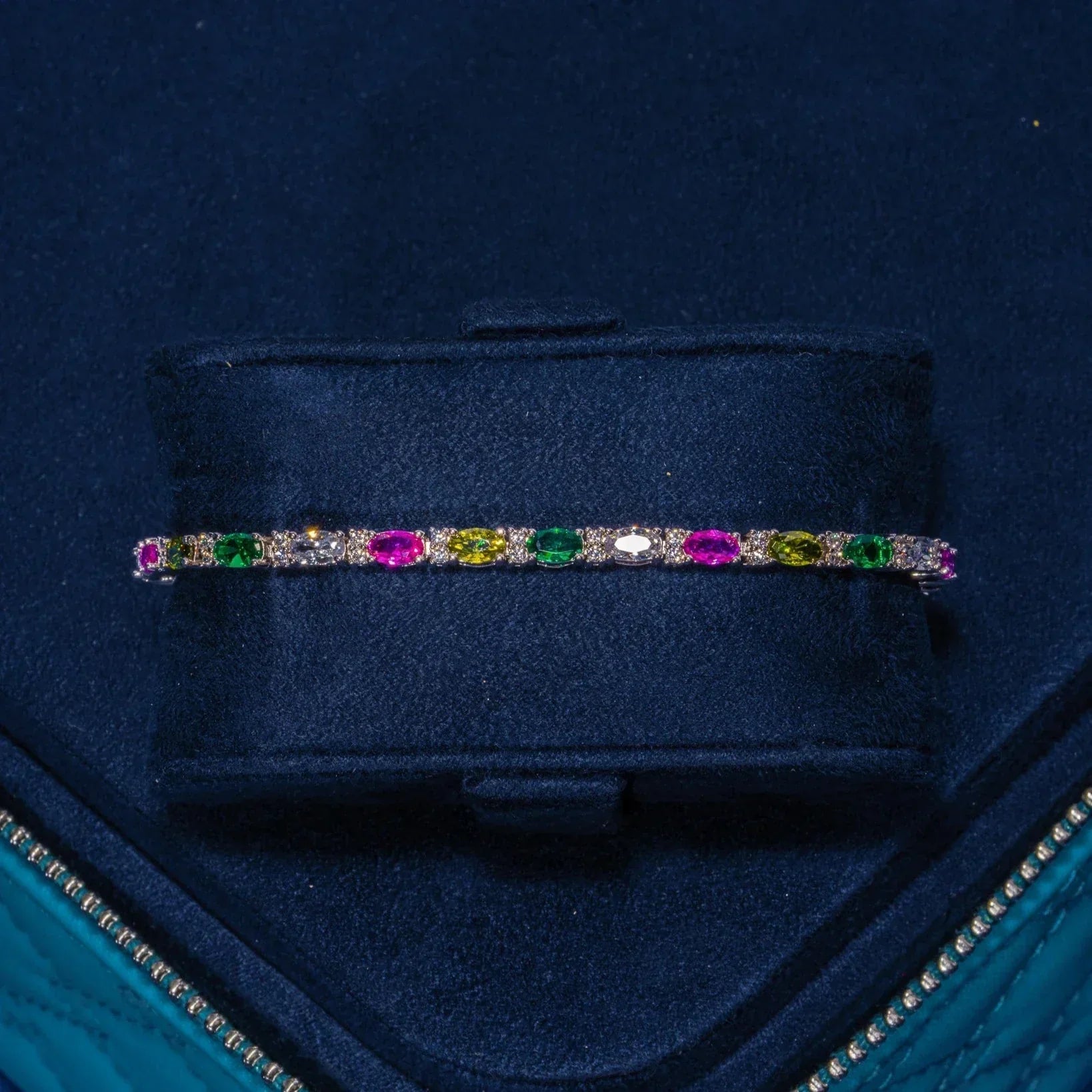 3MM Moissanite Multicolor Mixed Oval Cut Tennis Bracelet - 925 Silver - D Colour - VVS1