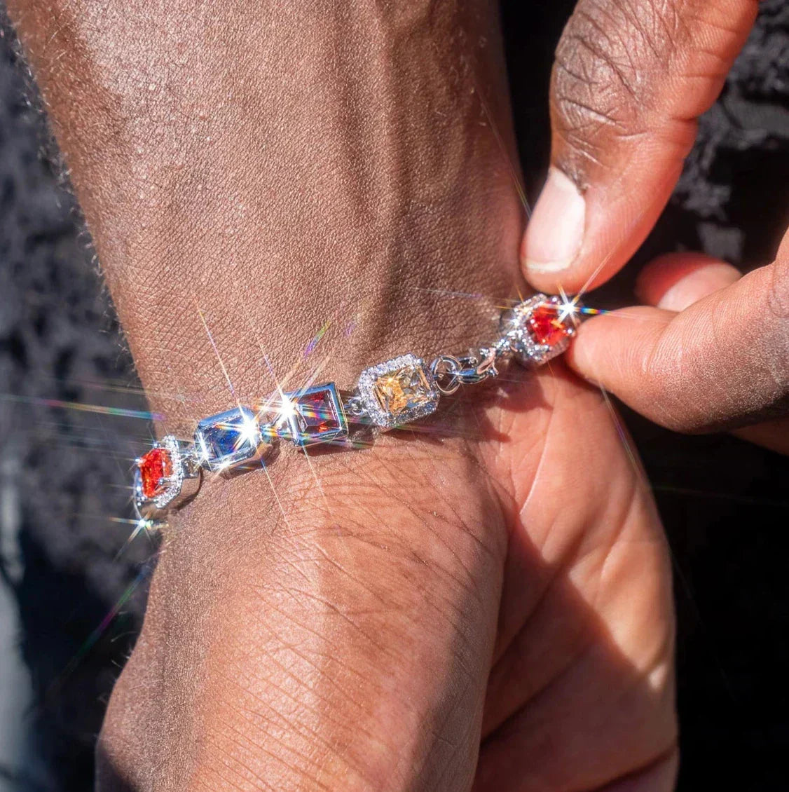 10MM Multi Gemstone Bracelet  - White Gold
