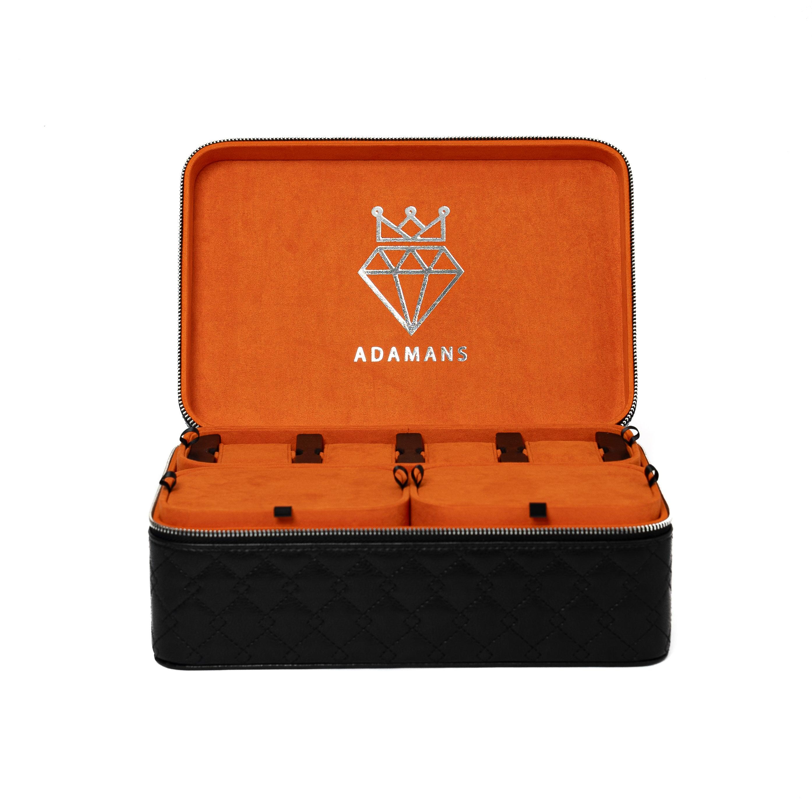 Leather Travel Jewelry Case - Jet Black & Orange