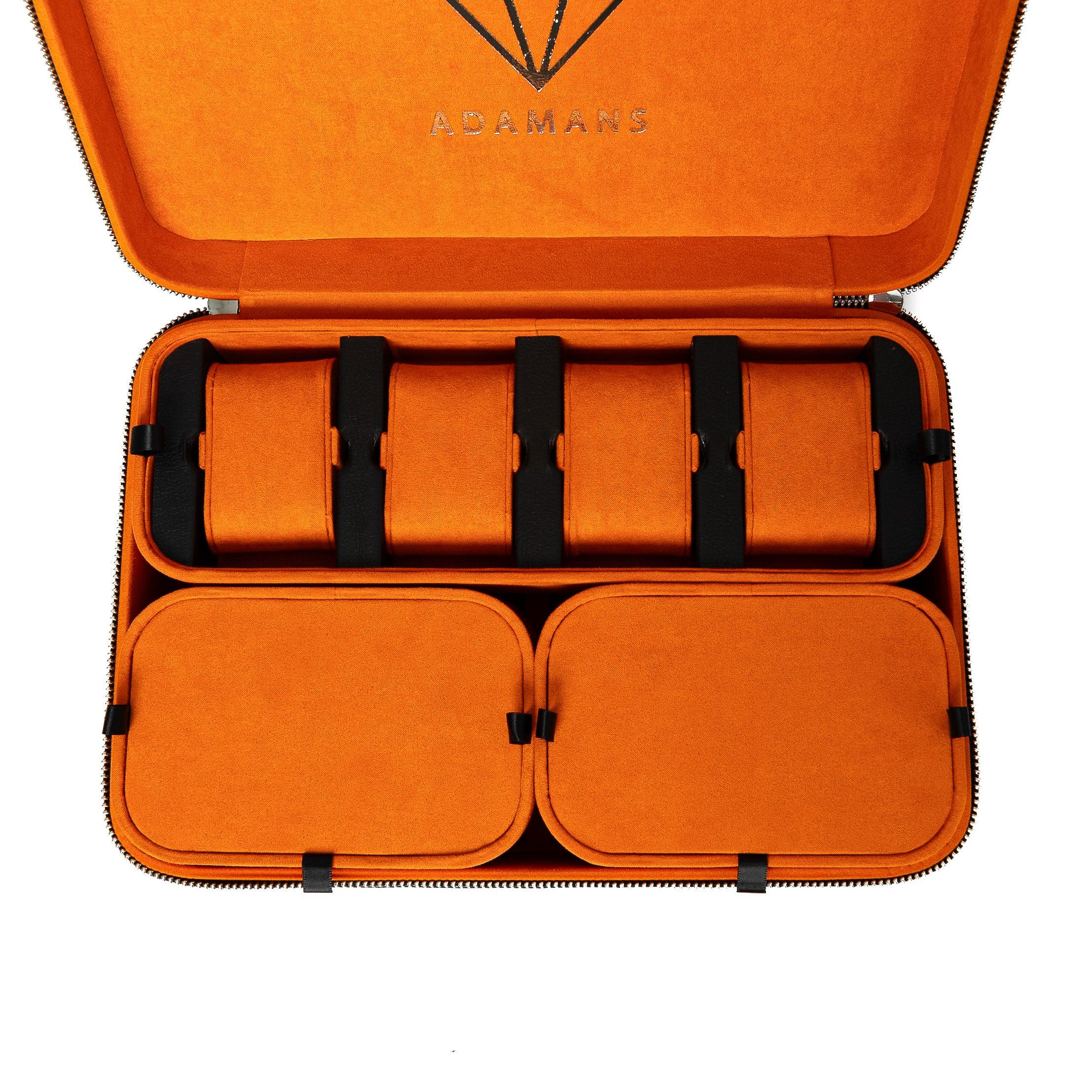 Leather Travel Jewelry Case - Jet Black & Orange