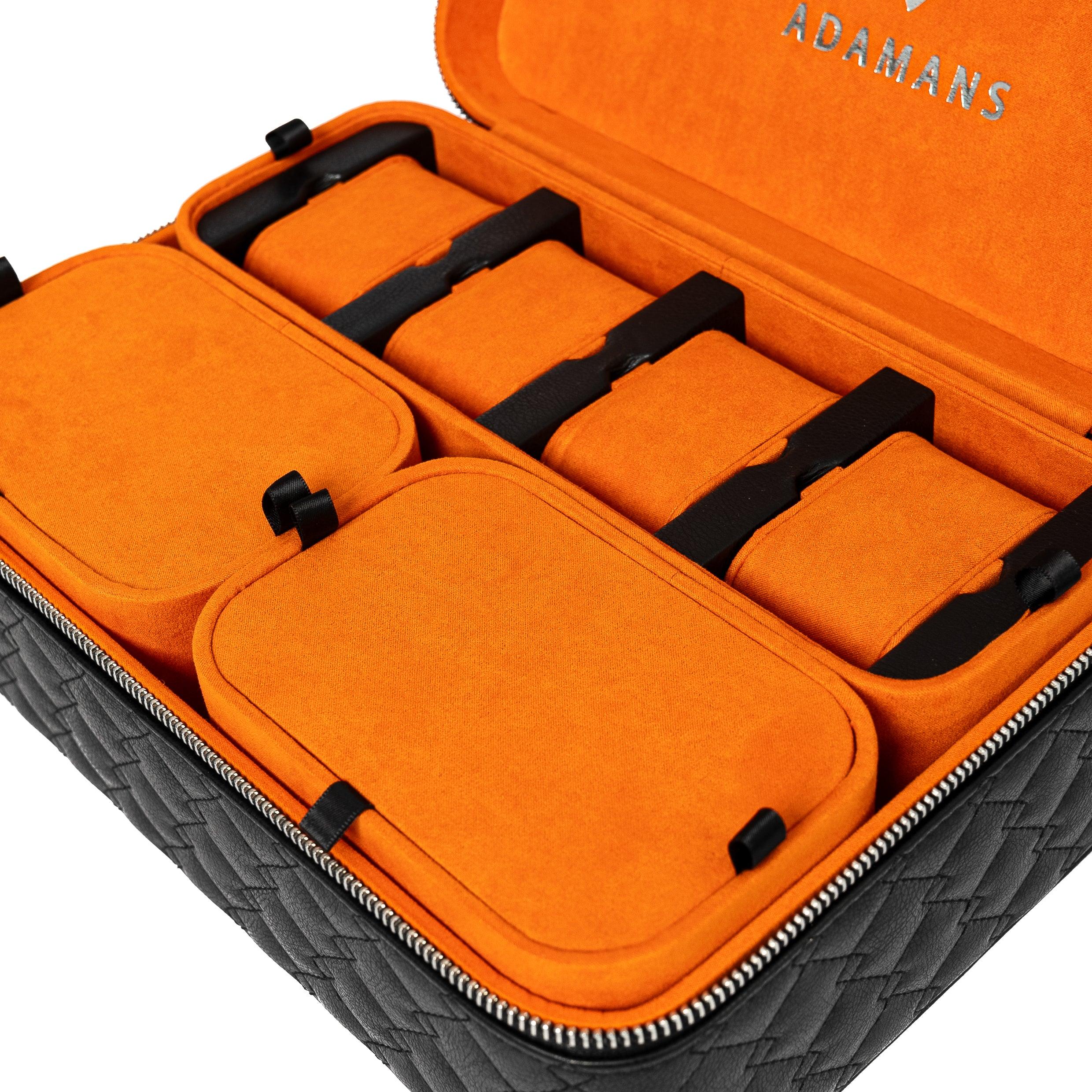 Leather Travel Jewelry Case - Jet Black & Orange