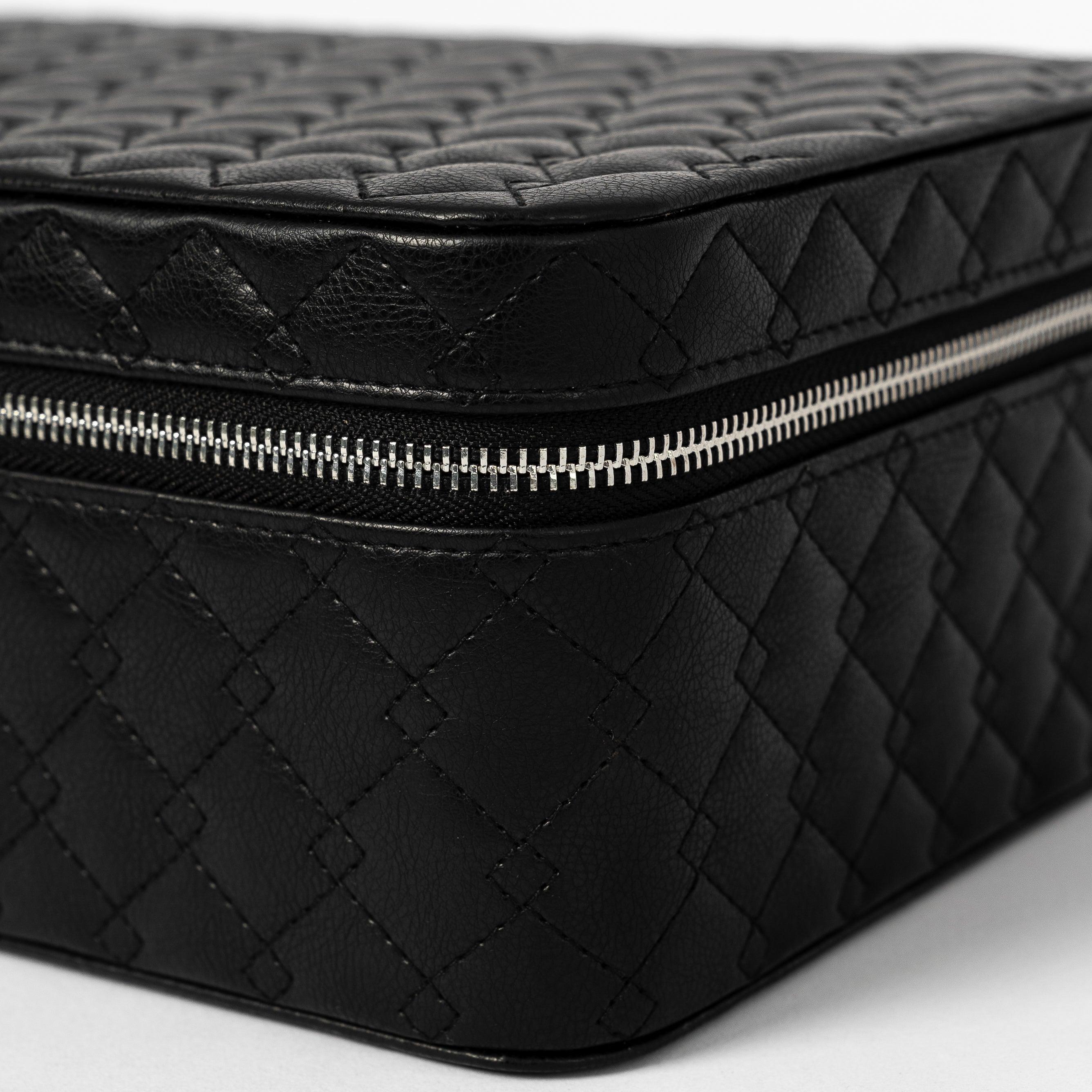 Leather Travel Jewelry Case - Jet Black & Orange