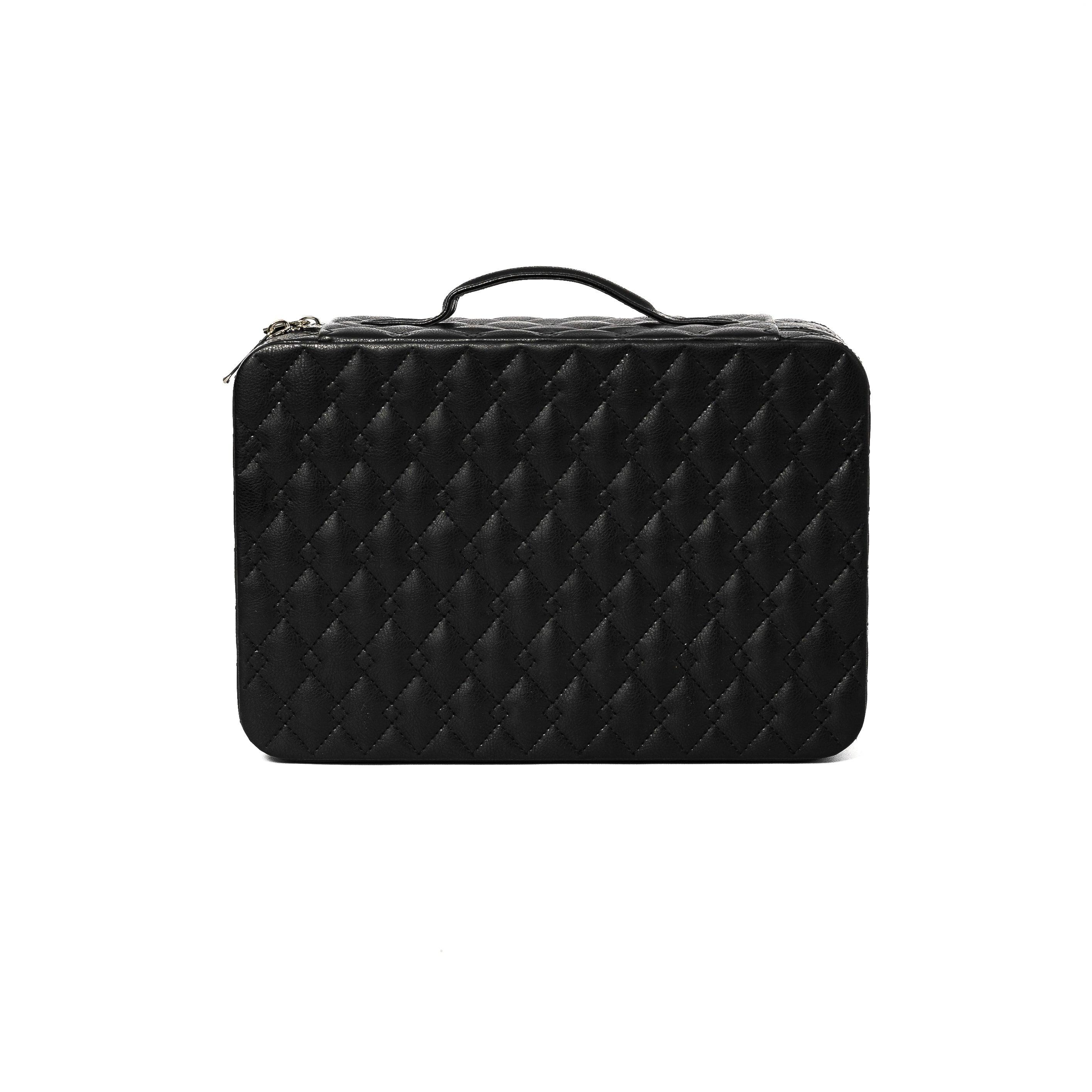 Leather Travel Jewelry Case - Jet Black & Orange