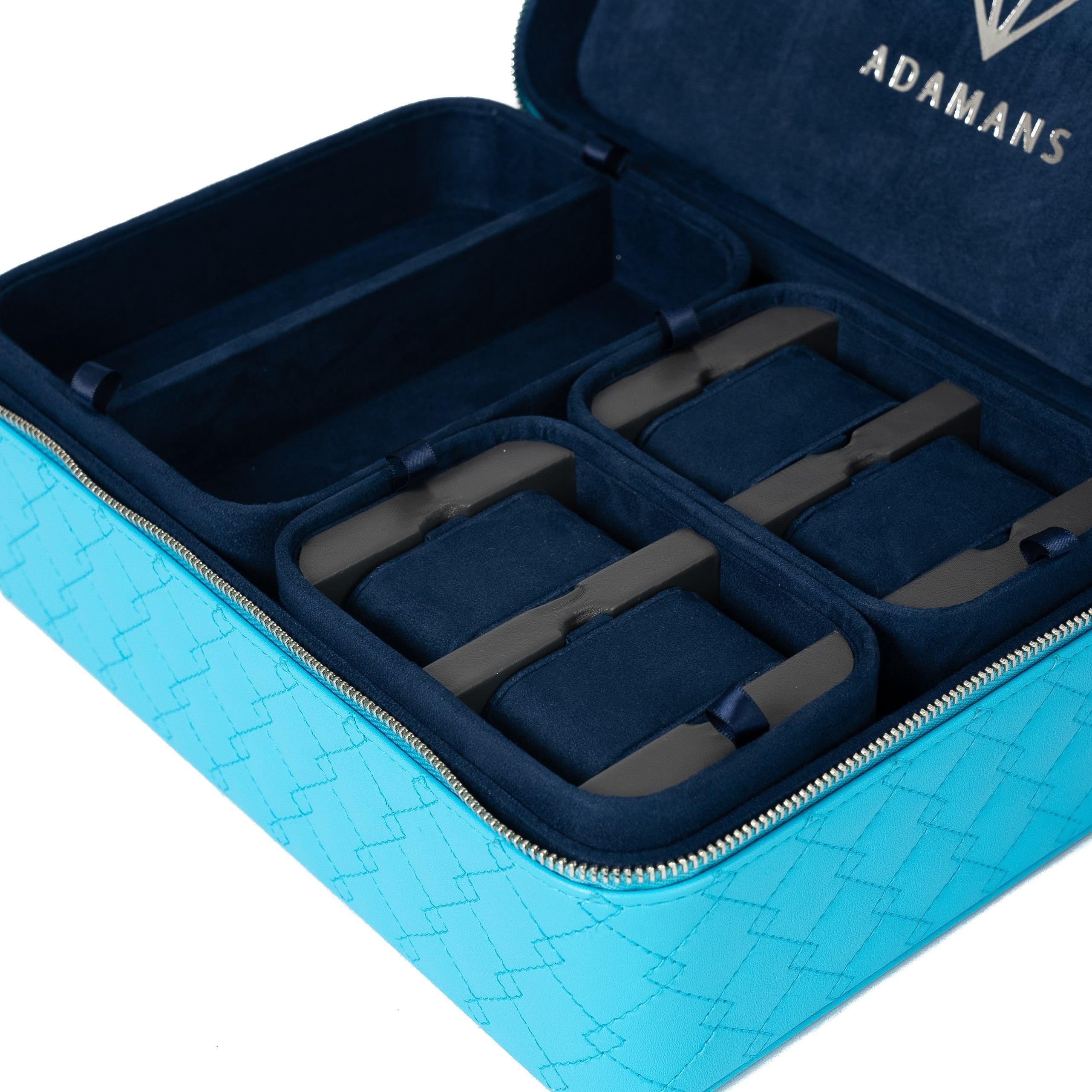 Leather Travel Jewelry Case - Light Blue & Midnight Blue