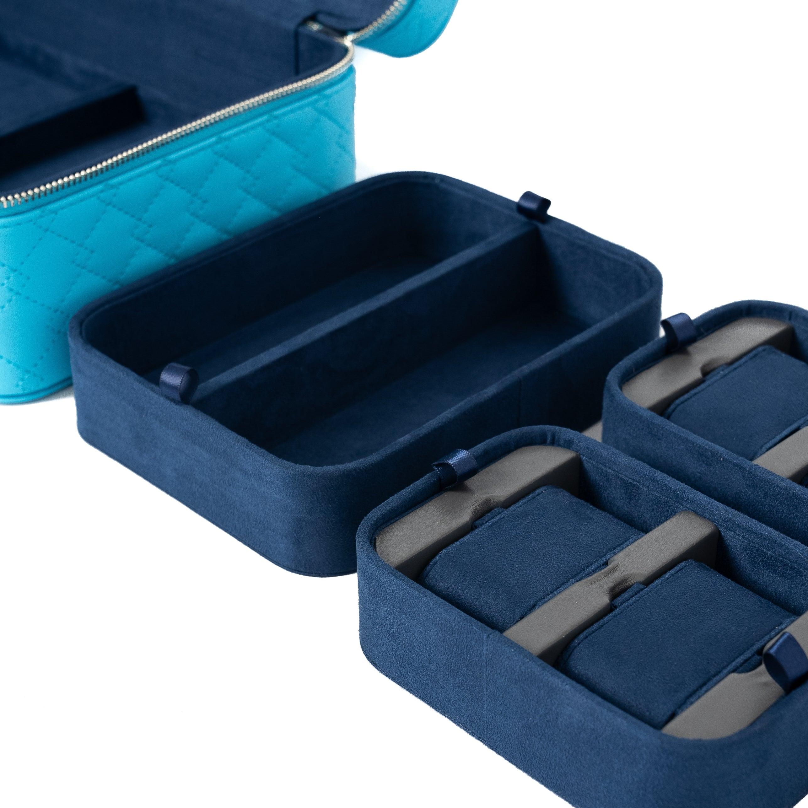 Leather Travel Jewelry Case - Light Blue & Midnight Blue