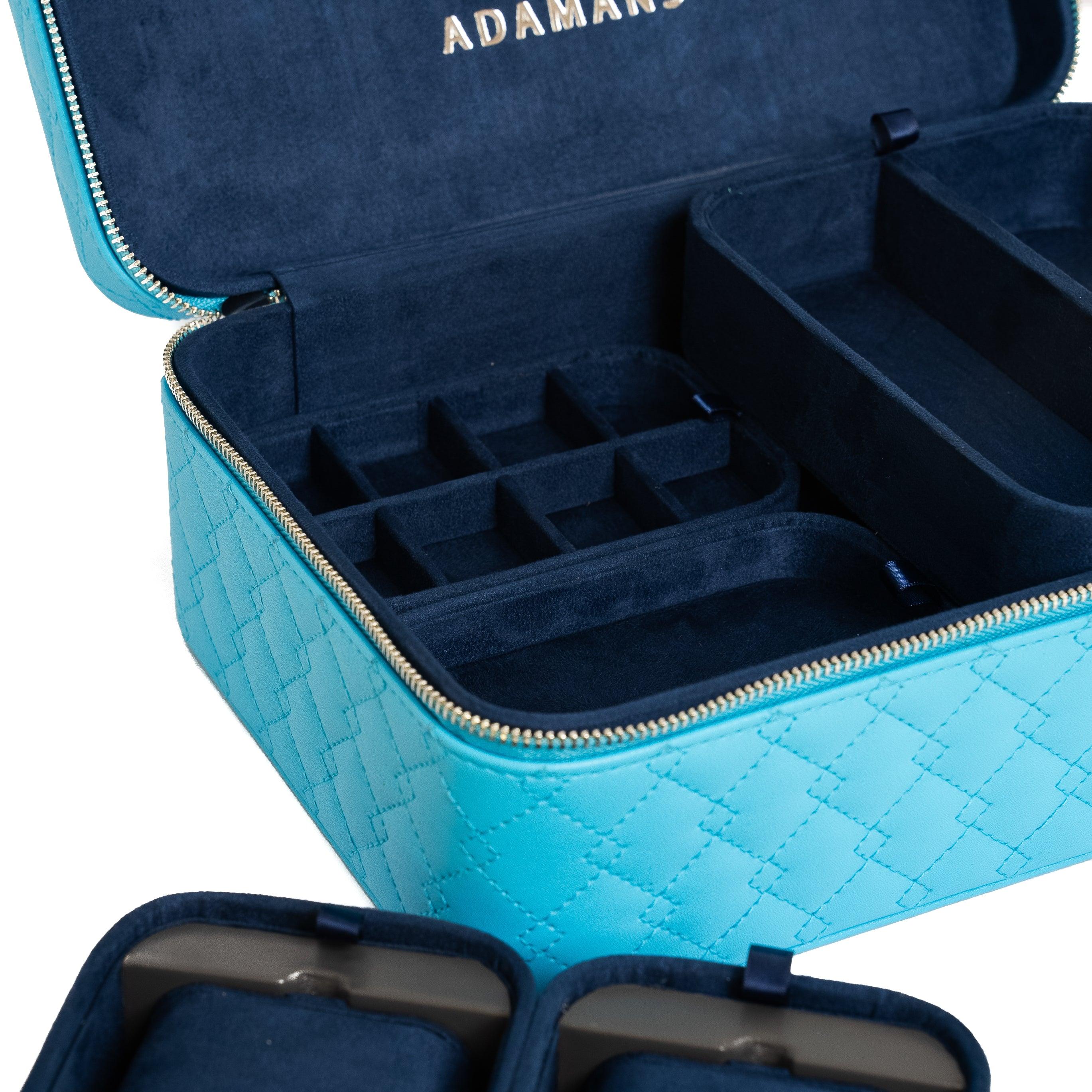 Leather Travel Jewelry Case - Light Blue & Midnight Blue