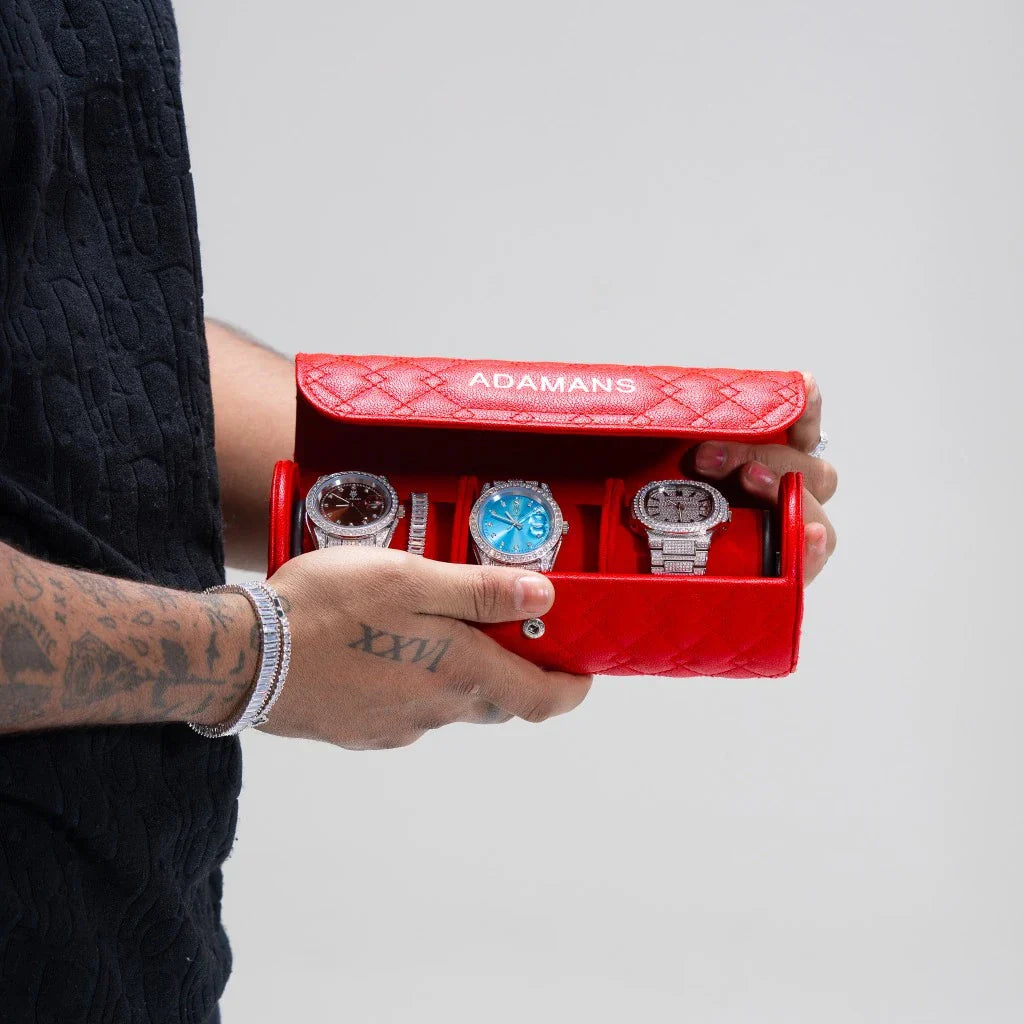 Leather Travel Watch Roll - Red