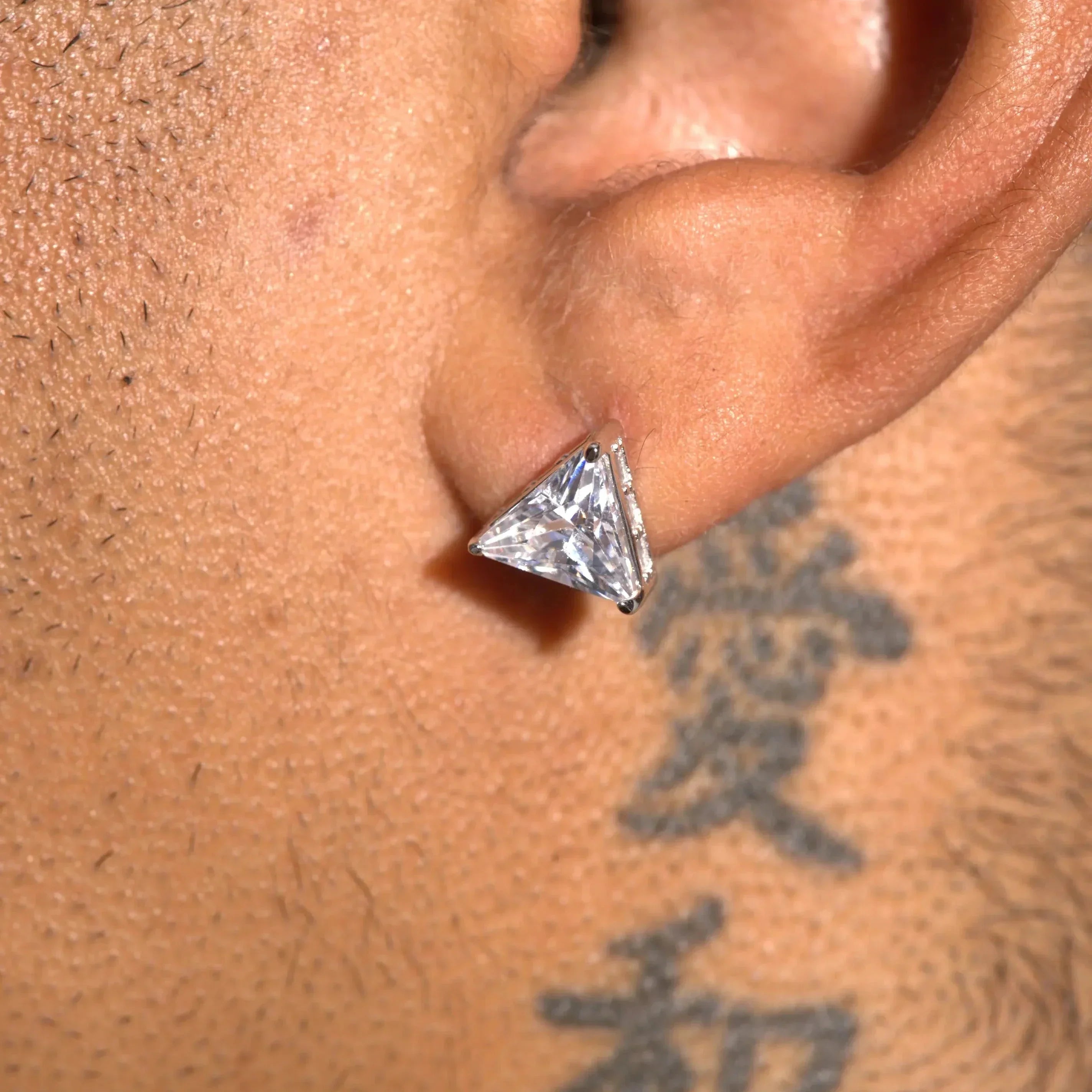 Triangle & Baguette Cut Stud Earrings- White Gold