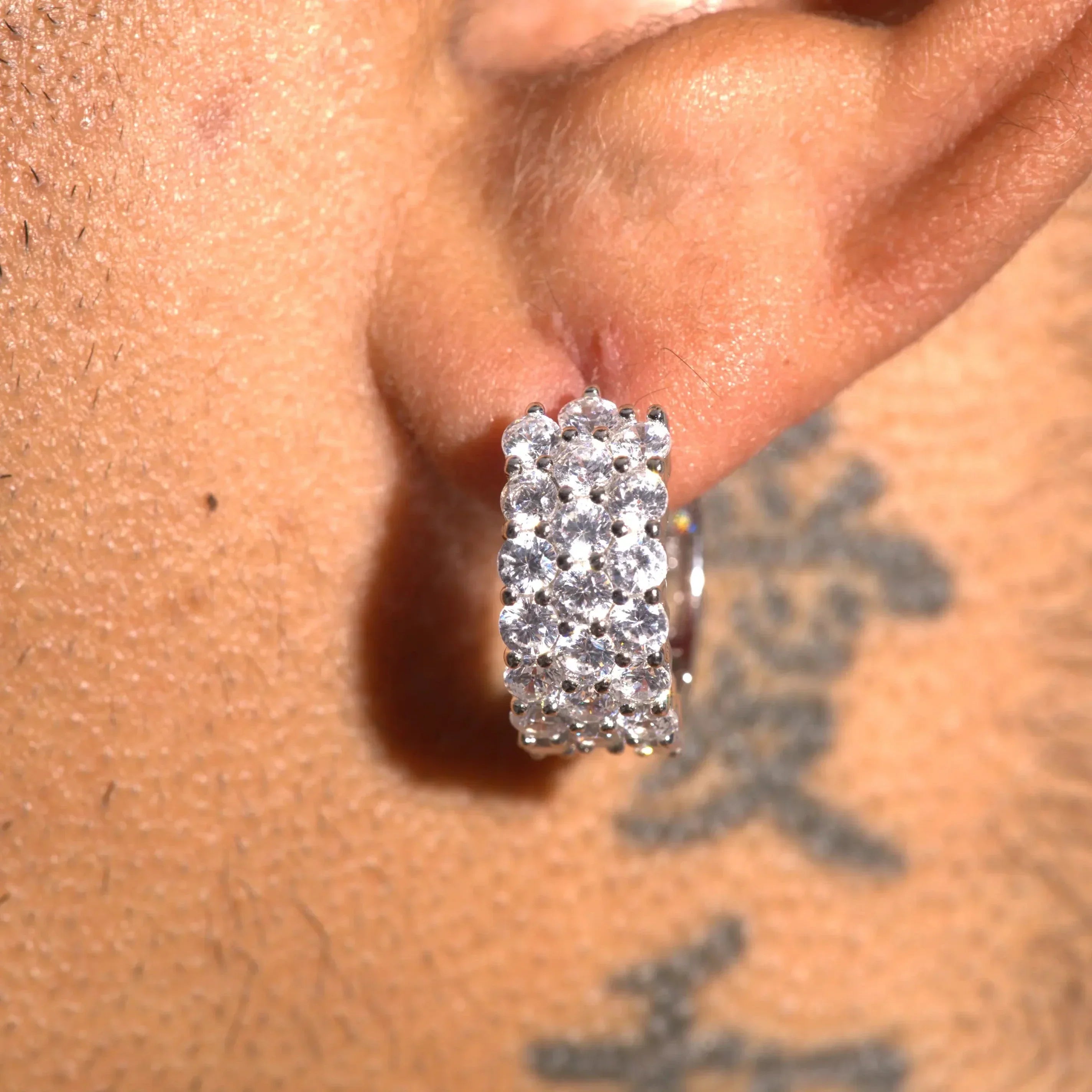 3-Row Hoop Earrings - White Gold