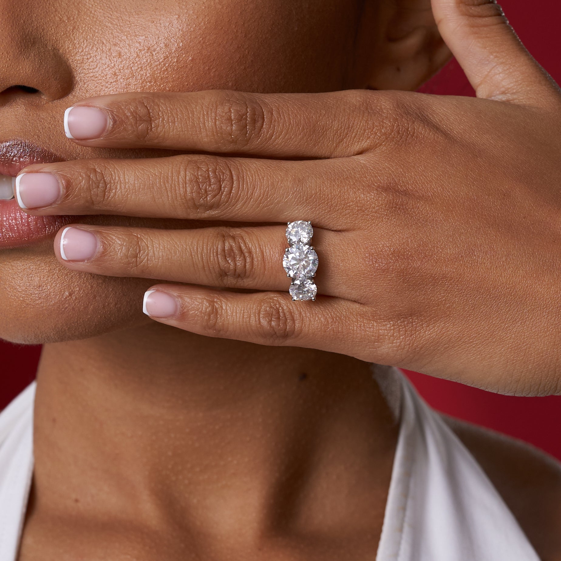 Three Stone Moissanite Engagement Ring