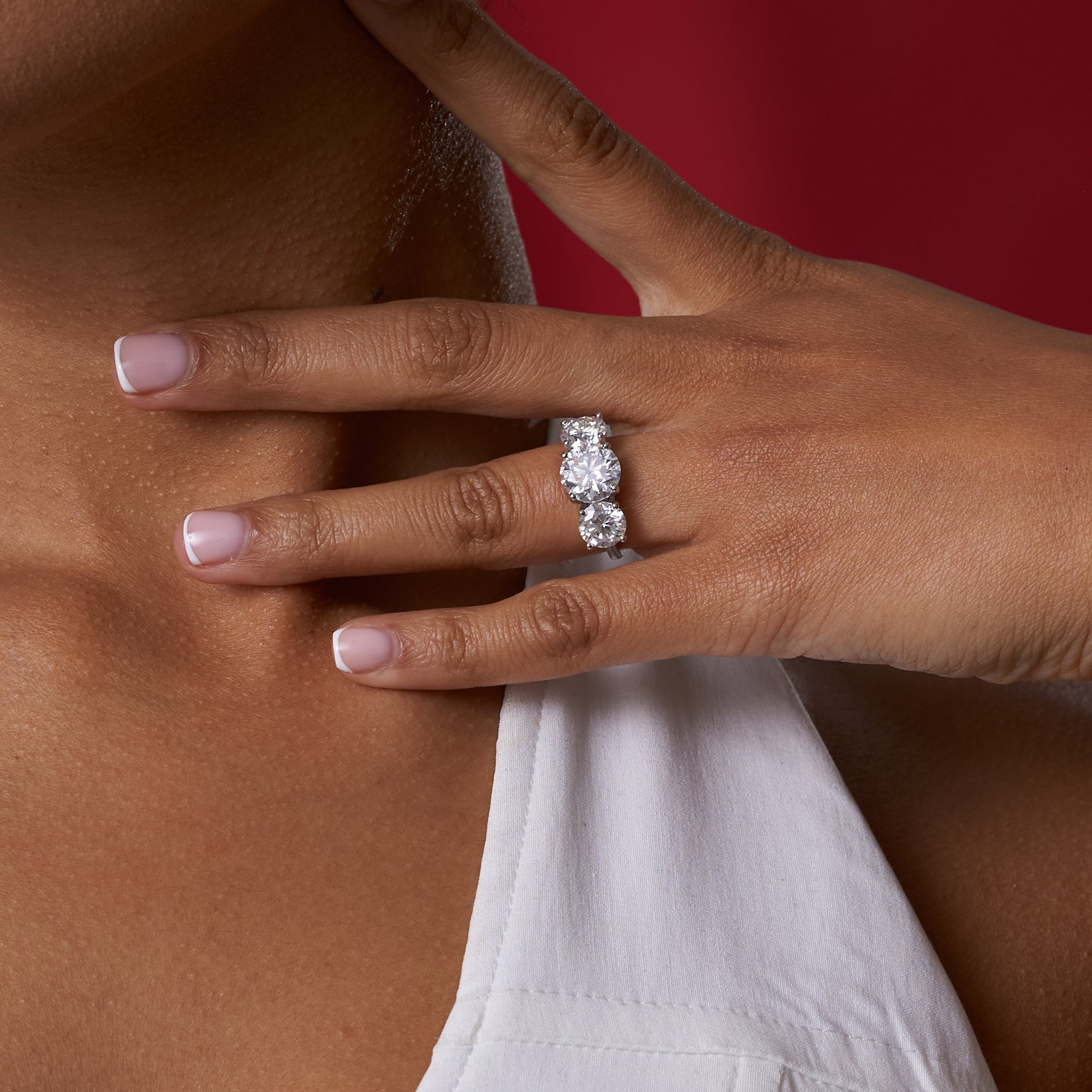 Three Stone Moissanite Engagement Ring